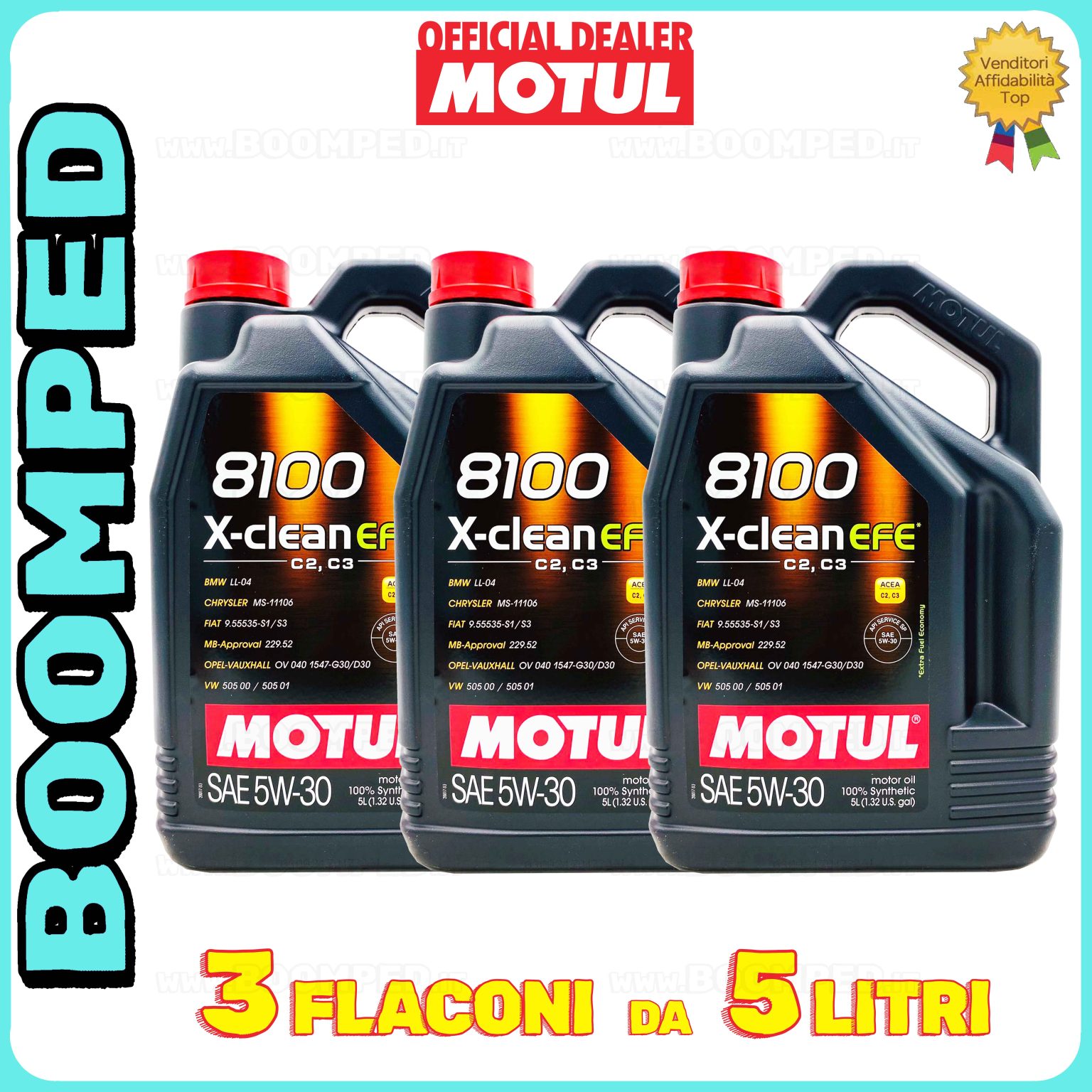 15 litri MOTUL 8100 X-clean FE 5W-30 OLIO MOTORE AUTO SINTETICO ACEA C2 C3 (flacone 5 LT) 03MO31