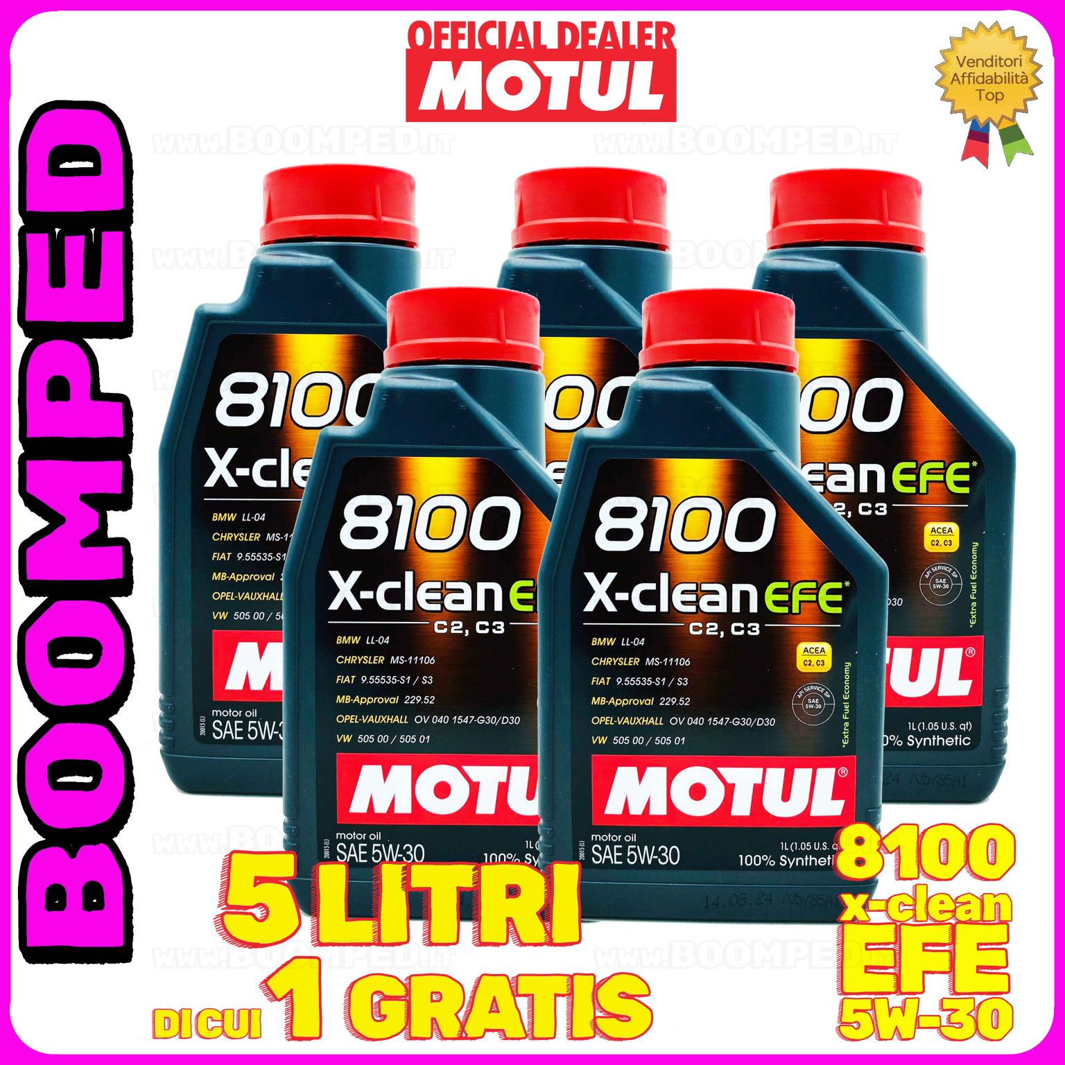 5 litri MOTUL 8100 X-clean FE 5W-30 OLIO MOTORE AUTO SINTETICO ACEA C2 C3 (flacone 1 LT) 05MO32