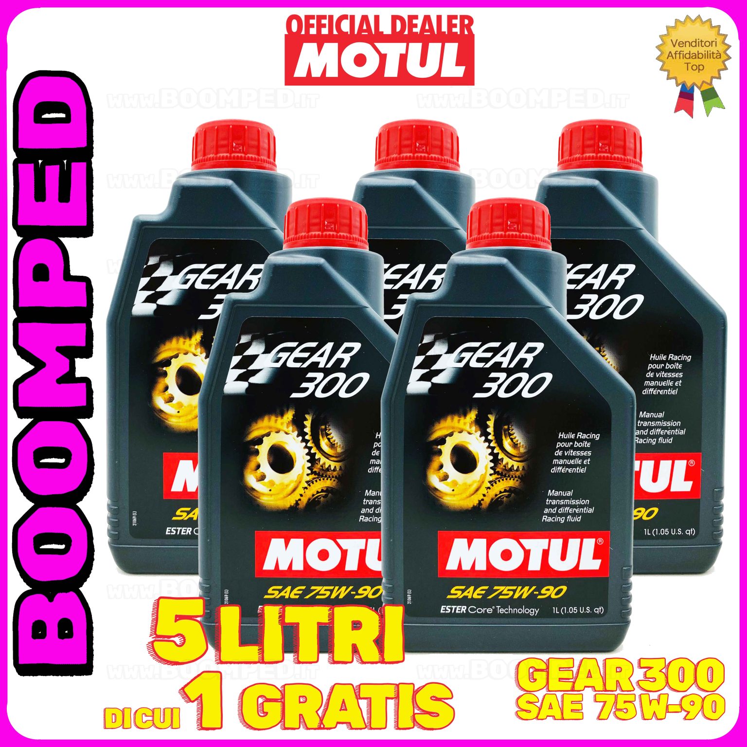 5 litri MOTUL GEAR 300 75W-90 OLIO CAMBIO DIFFERENZIALE COMPETIZIONE (flacone 1 LT) 05MO35