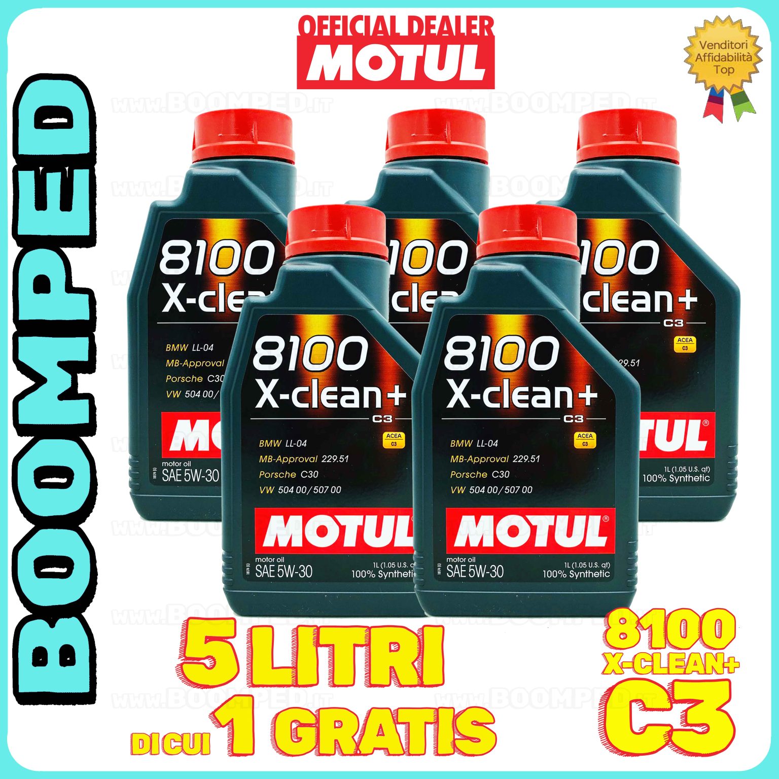 5 litri MOTUL 8100 X-CLEAN+ 5W30 OLIO MOTORE AUTO SINTETICO ACEA C3 (flacone da 1 LT) 05MO42