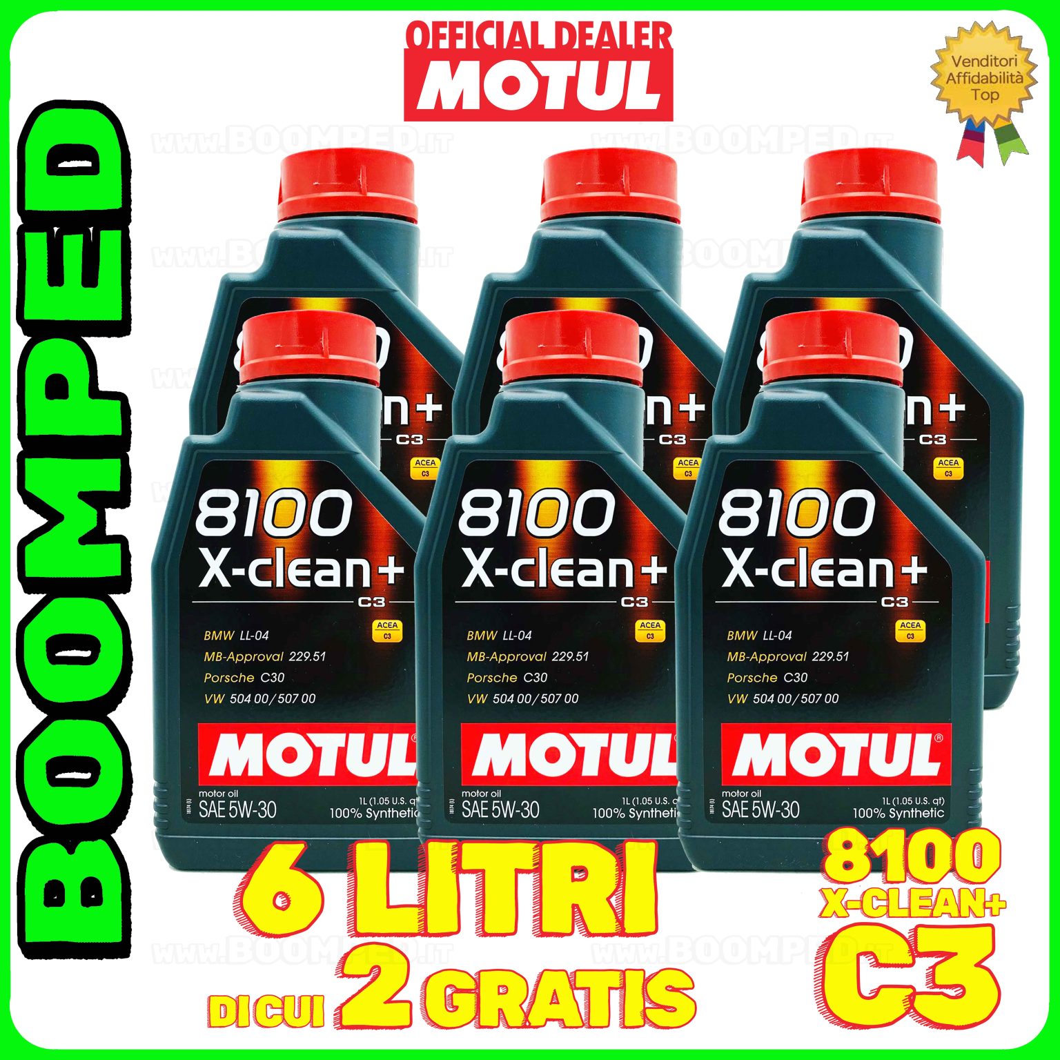 6 litri MOTUL 8100 X-CLEAN+ 5W30 OLIO MOTORE AUTO SINTETICO ACEA C3 (flacone da 1 LT) 06MO42