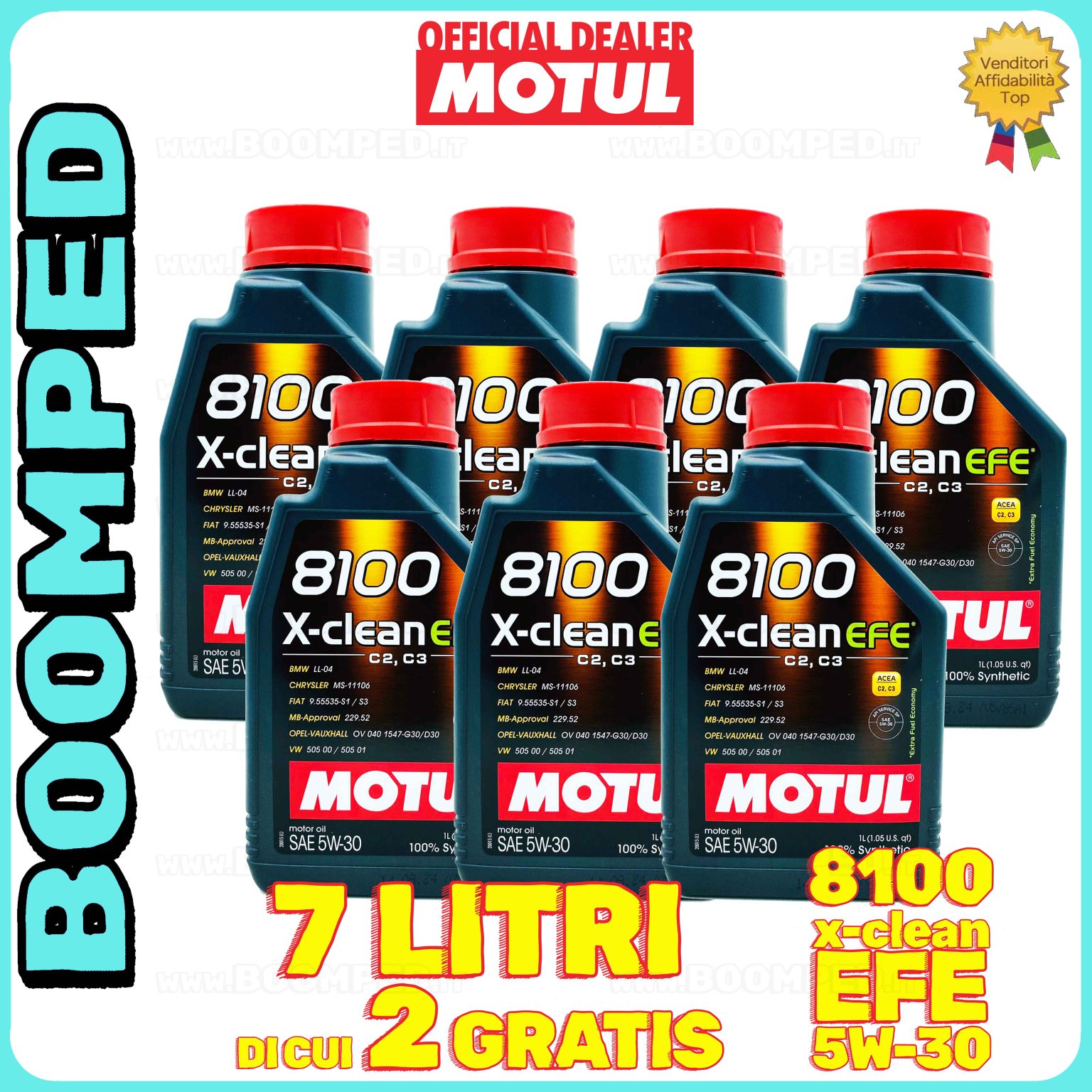 7 litri MOTUL 8100 X-clean FE 5W-30 OLIO MOTORE AUTO SINTETICO ACEA C2 C3 (flacone 1 LT) 07MO32