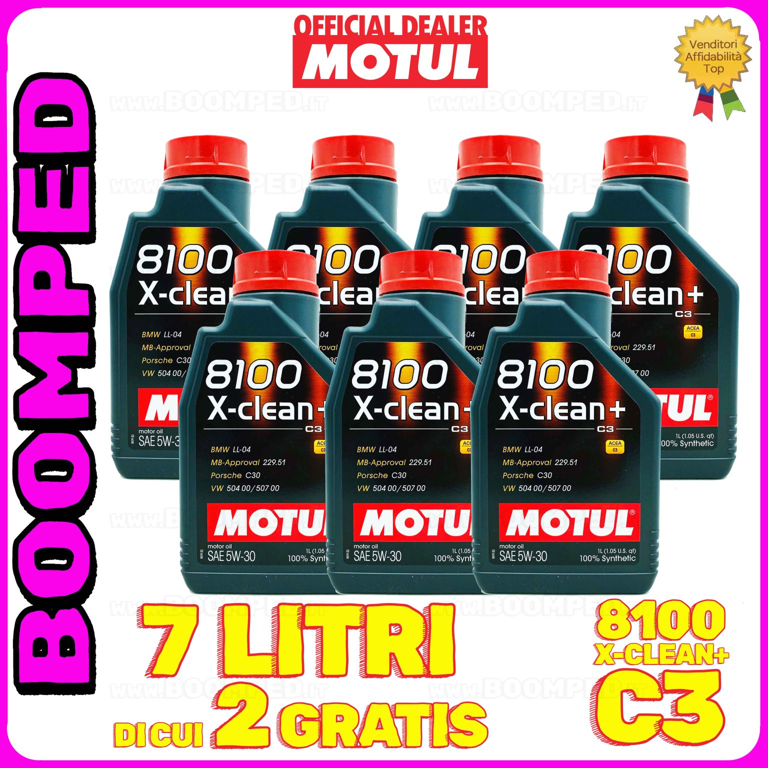 7 litri MOTUL 8100 X-CLEAN+ 5W30 OLIO MOTORE AUTO SINTETICO ACEA C3 (flacone da 1 LT) 07MO42