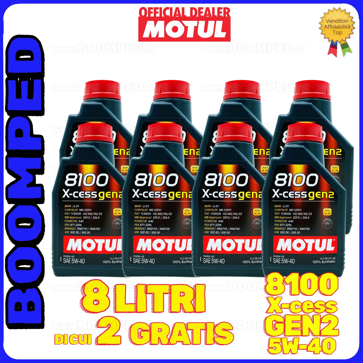 8 litri MOTUL 8100 X-cess GEN2 5W-40 OLIO MOTORE AUTO SINTETICO ACEA A3 B4 (flacone 1 LT) 08MO29