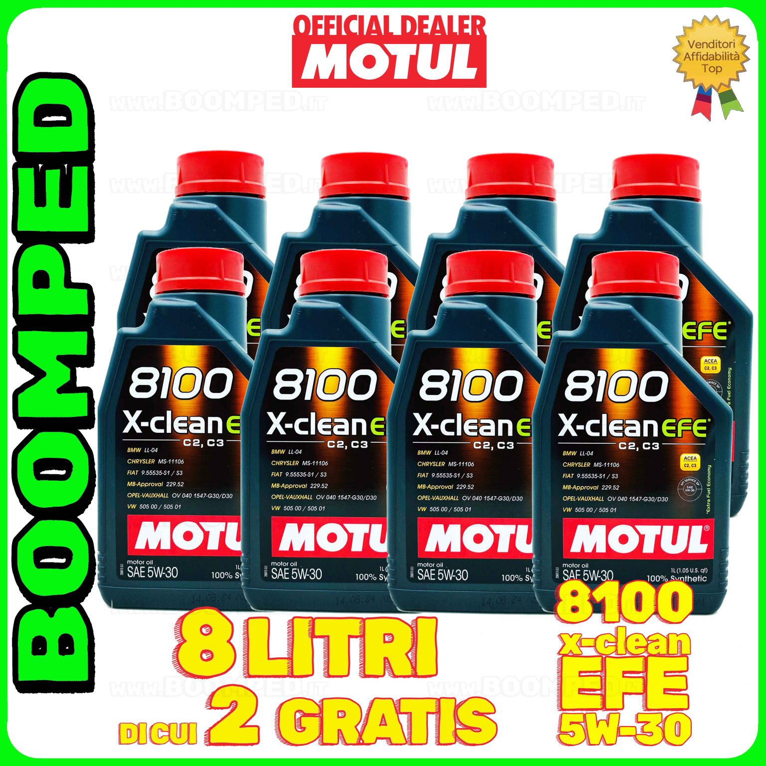 8 litri MOTUL 8100 X-clean FE 5W-30 OLIO MOTORE AUTO SINTETICO ACEA C2 C3 (flacone 1 LT) 08MO32