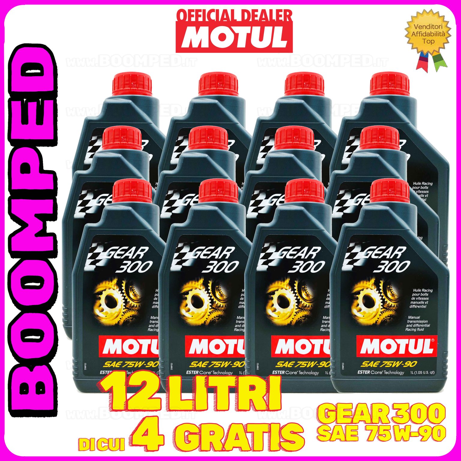 12 litri MOTUL GEAR 300 75W-90 OLIO CAMBIO DIFFERENZIALE COMPETIZIONE (flacone 1 LT) 12MO35