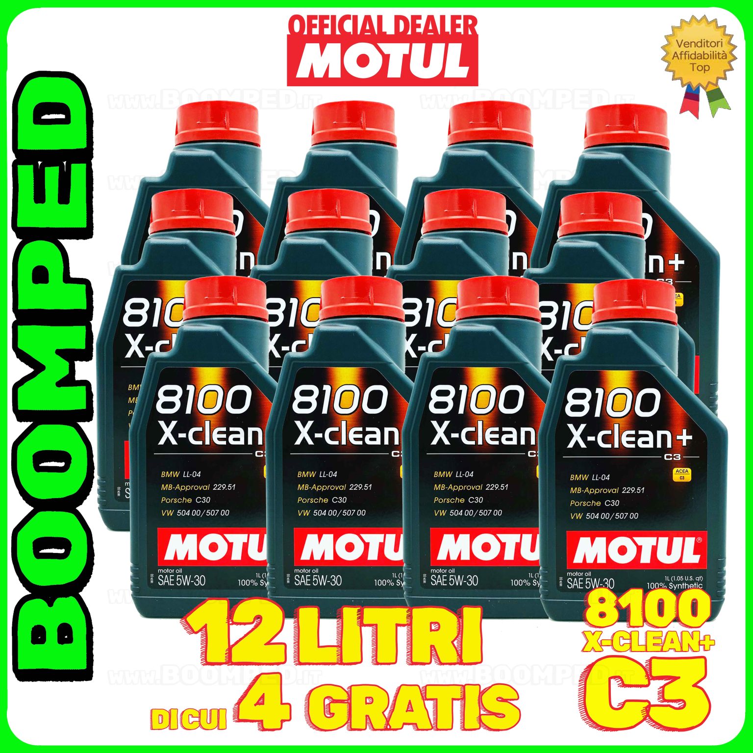 12 litri MOTUL 8100 X-CLEAN+ 5W30 OLIO MOTORE AUTO SINTETICO ACEA C3 (flacone da 1 LT)12MO42