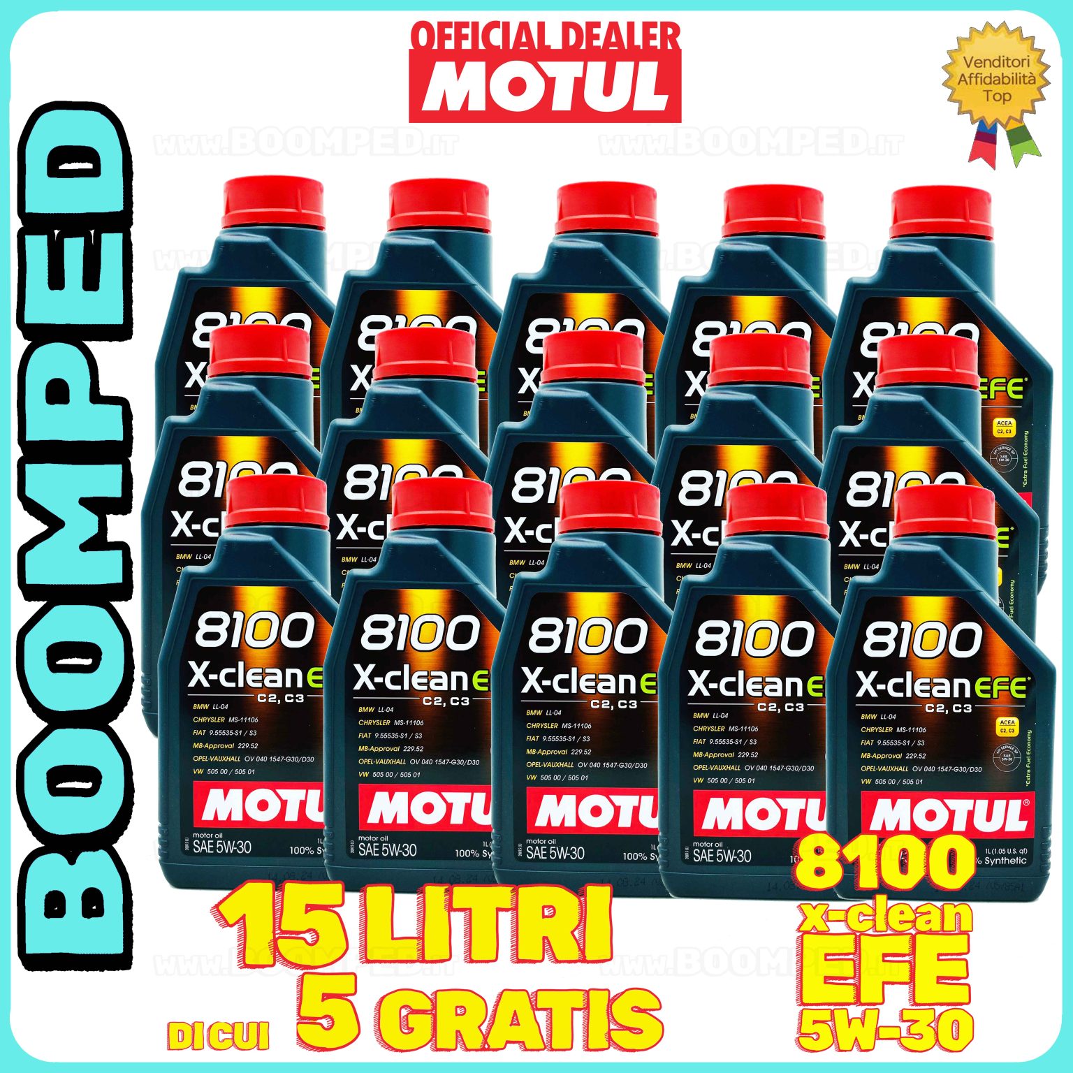 15 litri MOTUL 8100 X-clean FE 5W-30 OLIO MOTORE AUTO SINTETICO ACEA C2 C3 (flacone 1 LT) 15MO32