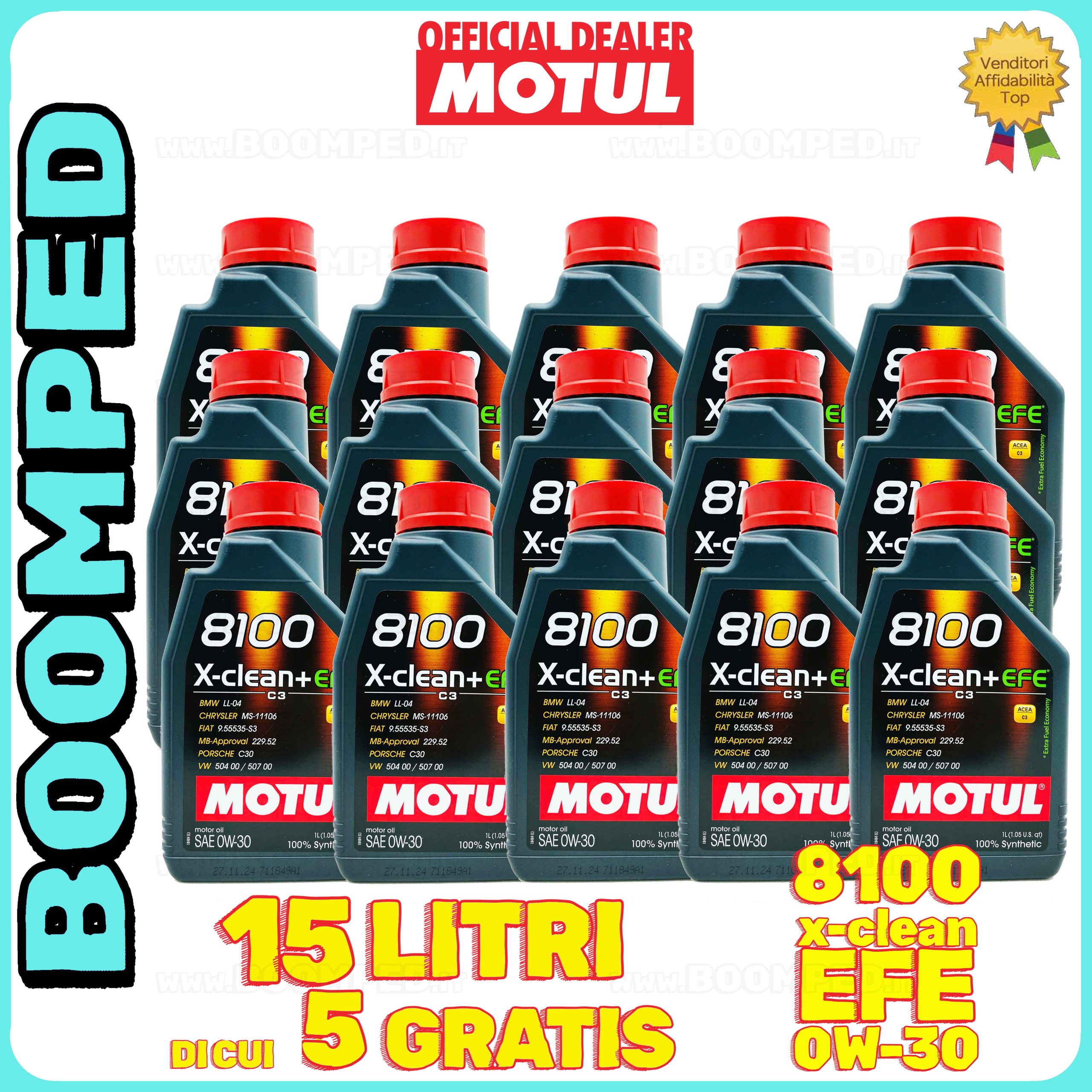 15 litri MOTUL 8100 X-CLEAN+ EFE 0W-30 OLIO MOTORE AUTO SINTETICO ACEA C3 (flacone 1 LT) 15MO34