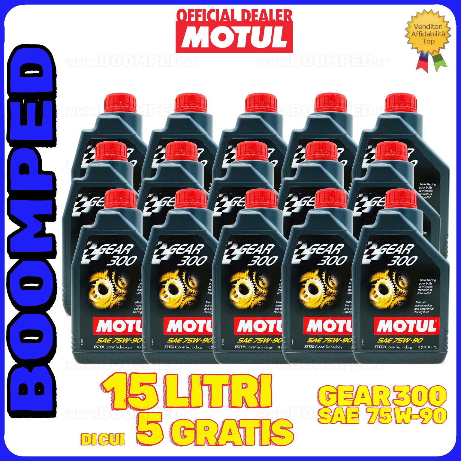15 litri MOTUL GEAR 300 75W-90 OLIO CAMBIO DIFFERENZIALE COMPETIZIONE (flacone 1 LT) 15MO35