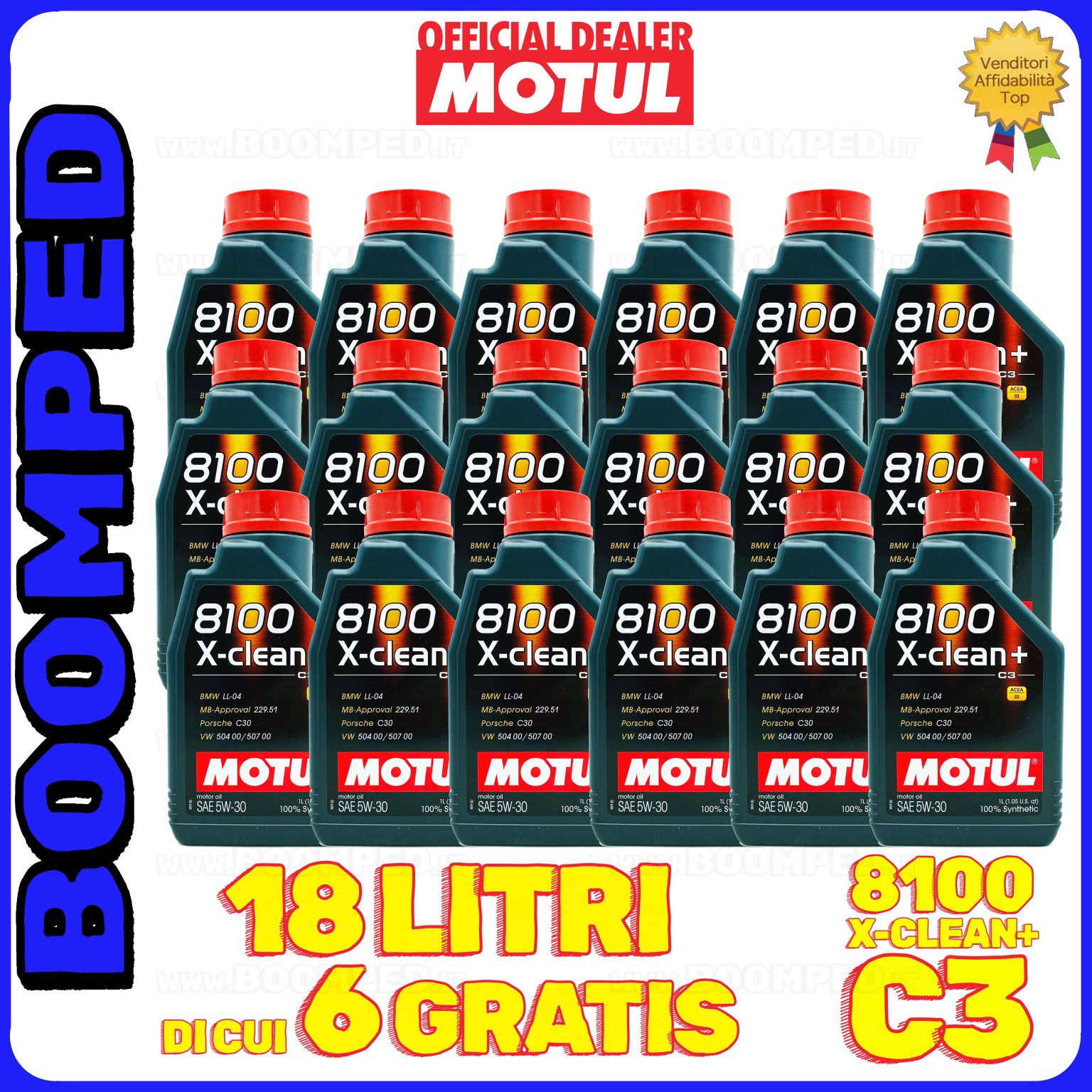 18 litri MOTUL 8100 X-CLEAN+ 5W30 OLIO MOTORE AUTO SINTETICO ACEA C3 (flacone da 1 LT) 18MO42