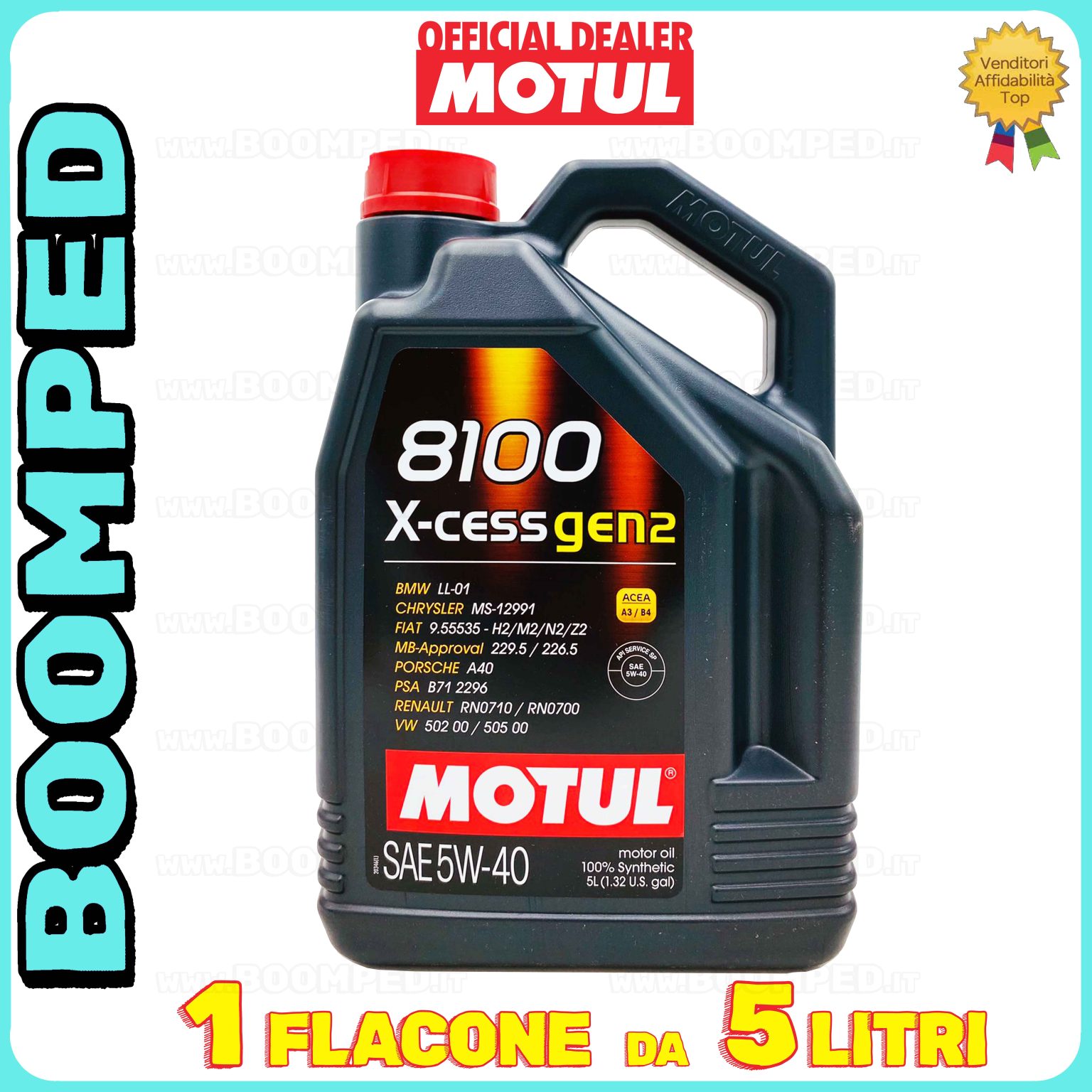 5 litri MOTUL 8100 X-cess GEN2 5W-40 OLIO MOTORE AUTO SINTETICO ACEA A3 B4 (tanica 5 LT) MO28