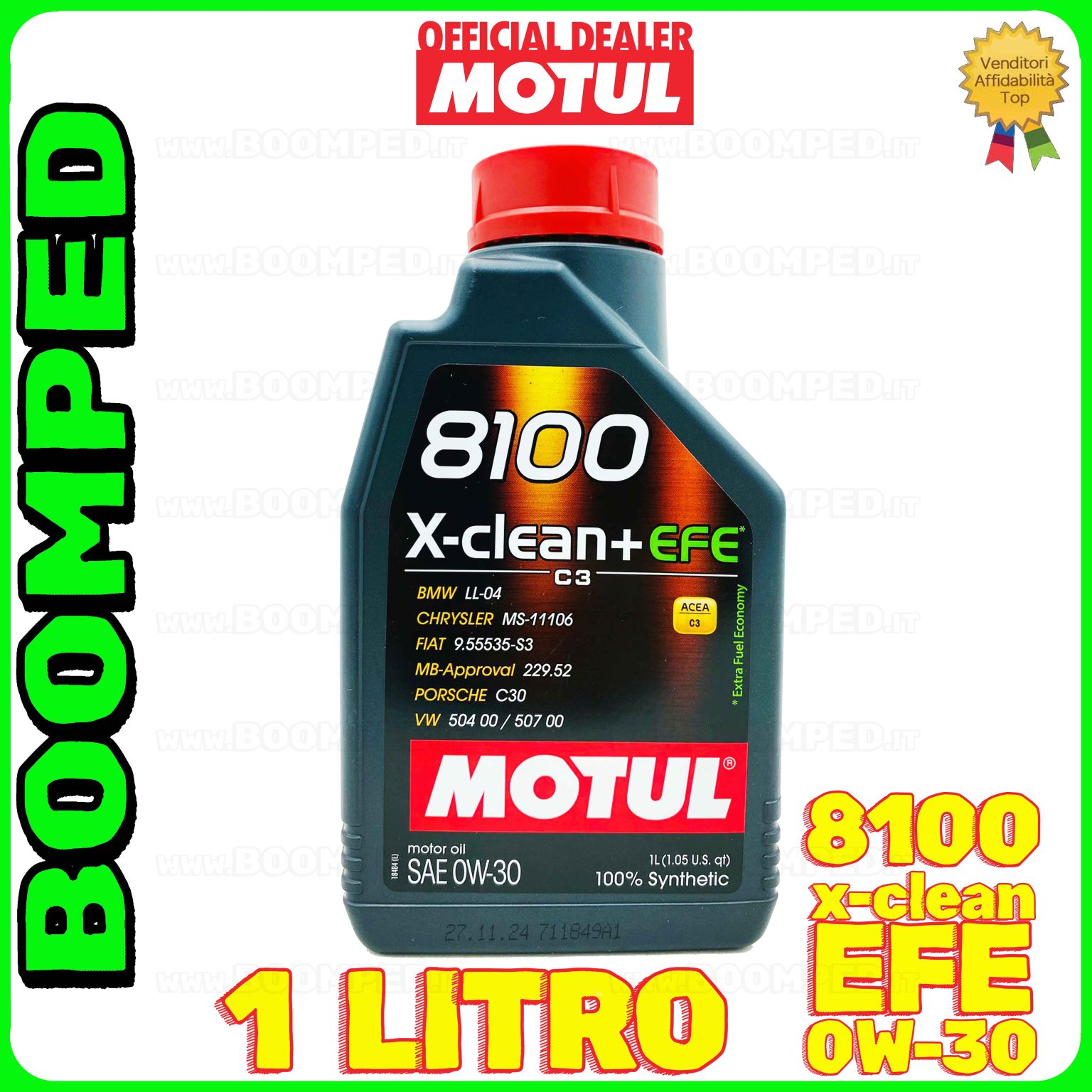 1 litro MOTUL 8100 X-CLEAN+ EFE 0W-30 OLIO MOTORE AUTO SINTETICO ACEA C3 (flacone 1 LT) MO34