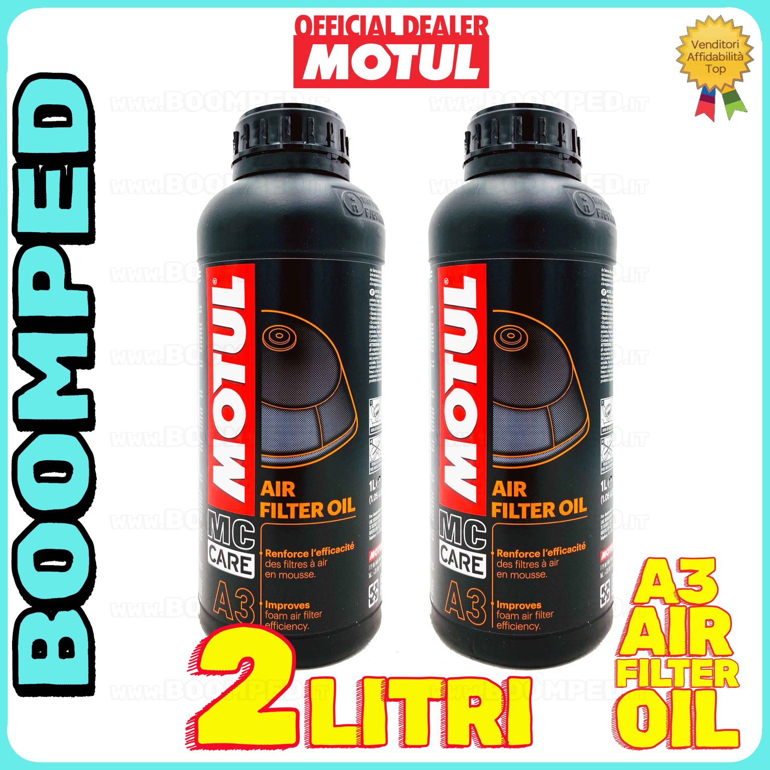 2 litri MOTUL MC CARE A3 AIR FILTER OIL olio adesivo filtro aria in schiuma moto 02MO40