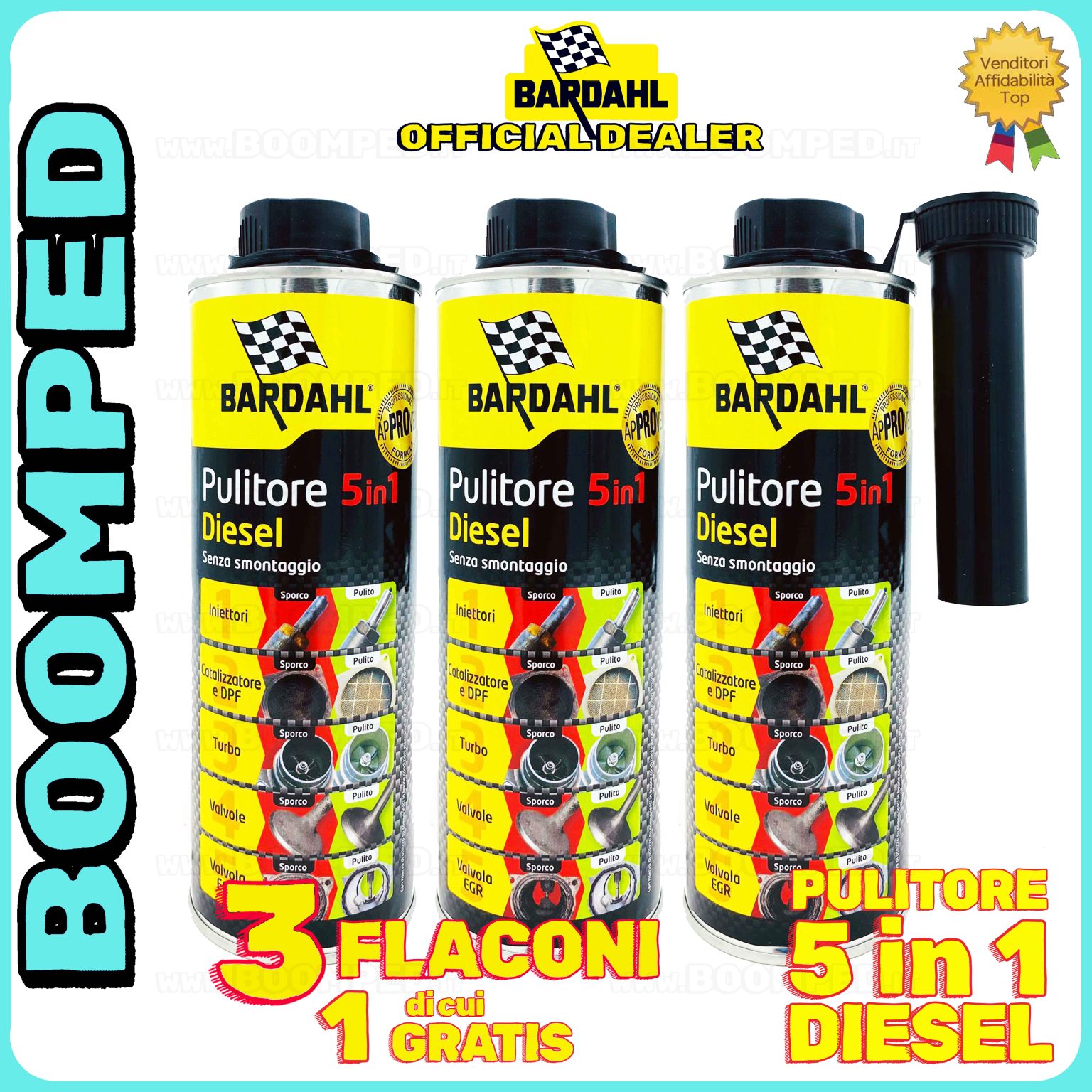 3 flaconi 500ml BARDAHL PULITORE 5 IN 1 DIESEL additivo multifunzionale auto diesel 03BD33