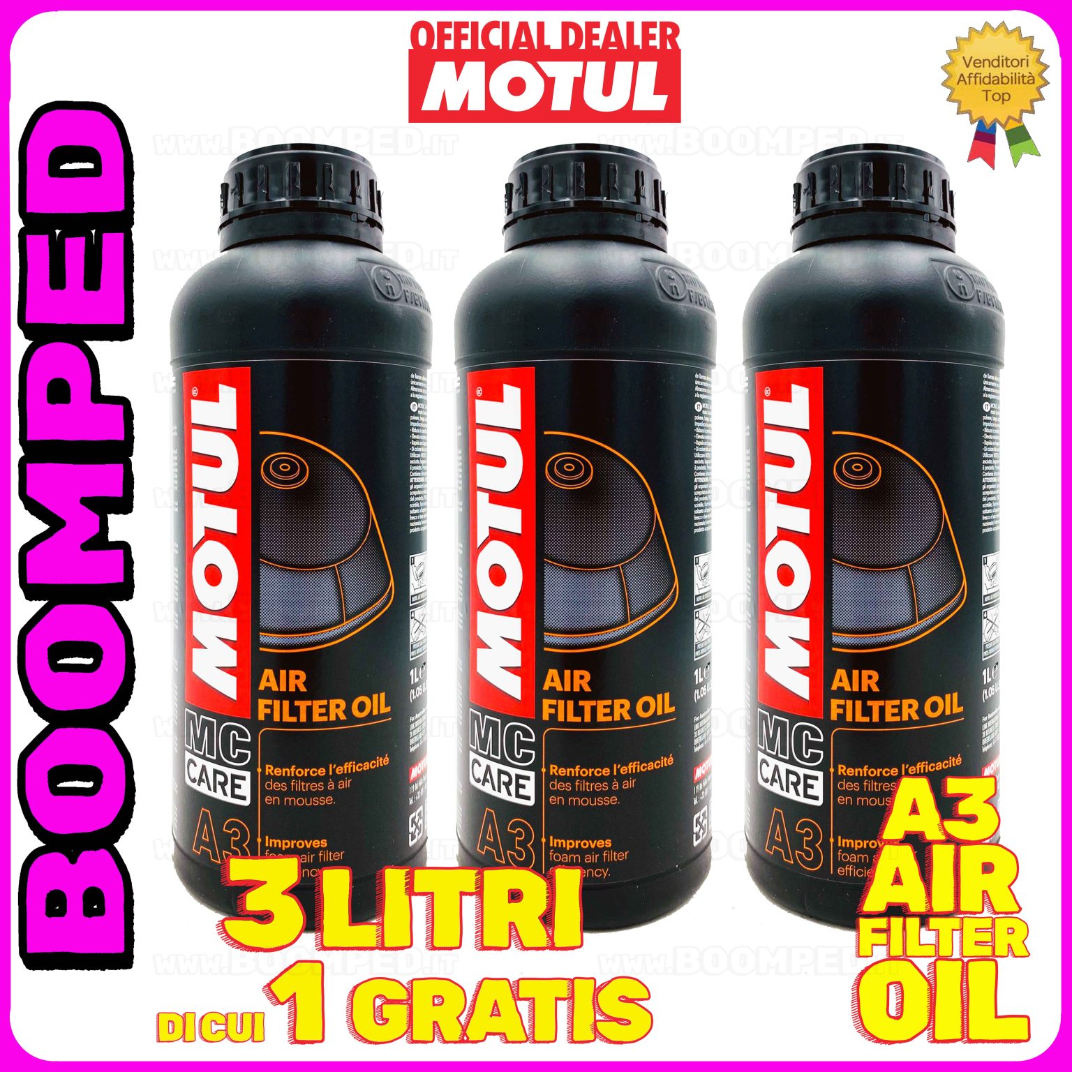3 litri MOTUL MC CARE A3 AIR FILTER OIL olio adesivo filtro aria in schiuma moto 03MO40
