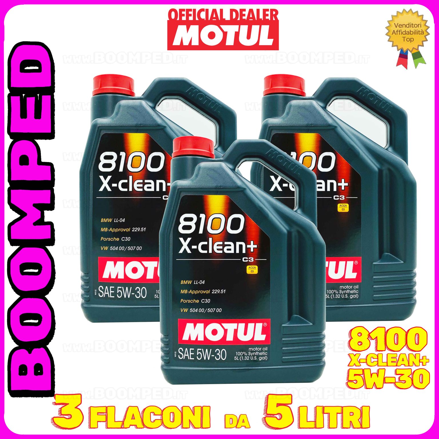 15 litri MOTUL 8100 X-CLEAN+ 5W-30 olio motore auto ACEA C3 (TANICA 5 LITRI) 03MO41