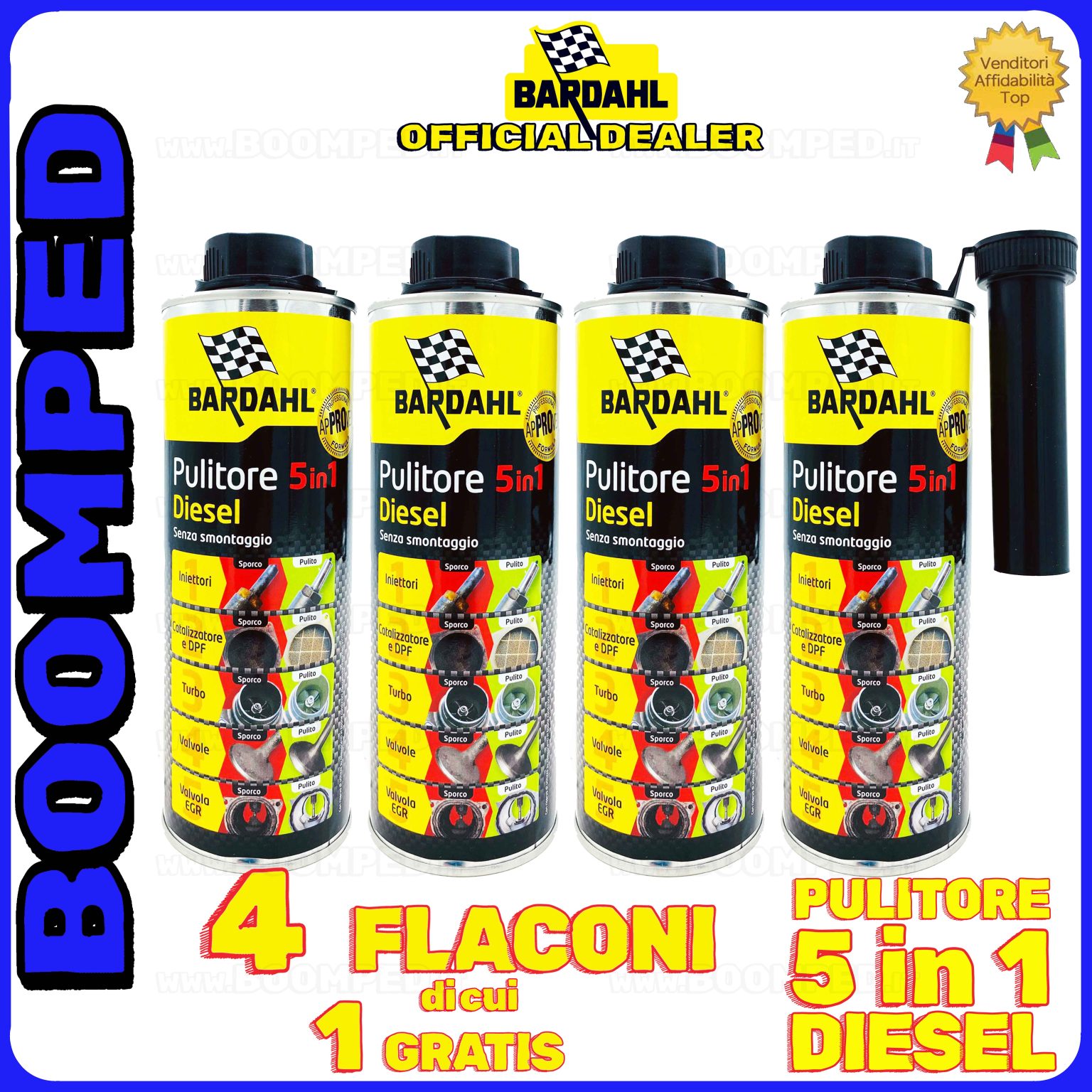 4 flaconi 500ml BARDAHL PULITORE 5 IN 1 DIESEL additivo multifunzionale auto diesel 04BD33