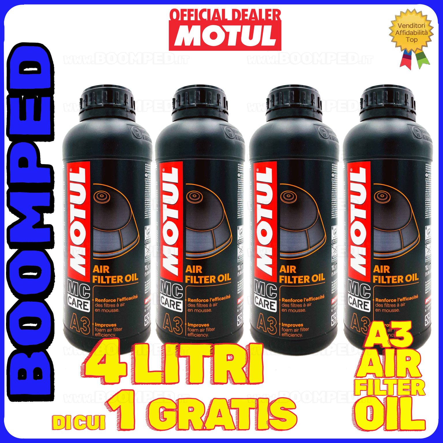 4 litri MOTUL MC CARE A3 AIR FILTER OIL olio adesivo filtro aria in schiuma moto 04MO40