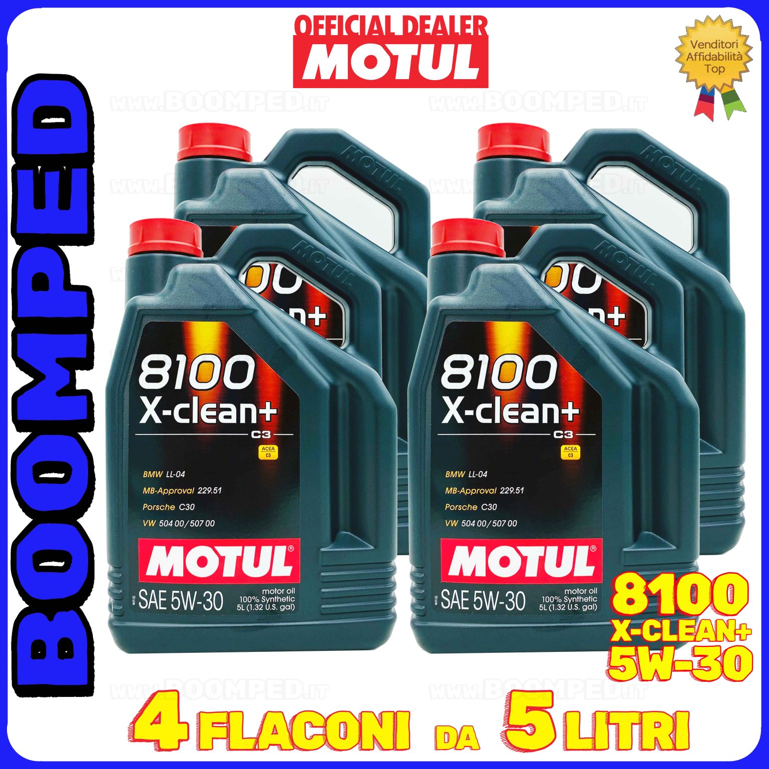 20 litri MOTUL 8100 X-CLEAN+ 5W-30 olio motore auto ACEA C3 (TANICA 5 LITRI) 04MO41