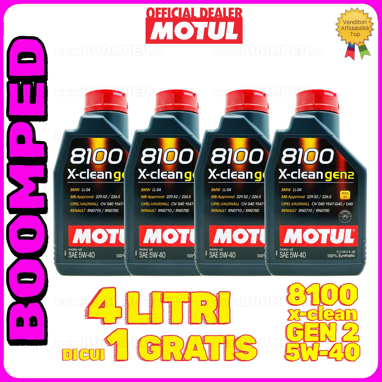 4 litri MOTUL 8100 X-clean GEN2 5W-40 olio motore auto sintetico ACEA C3 04MO43