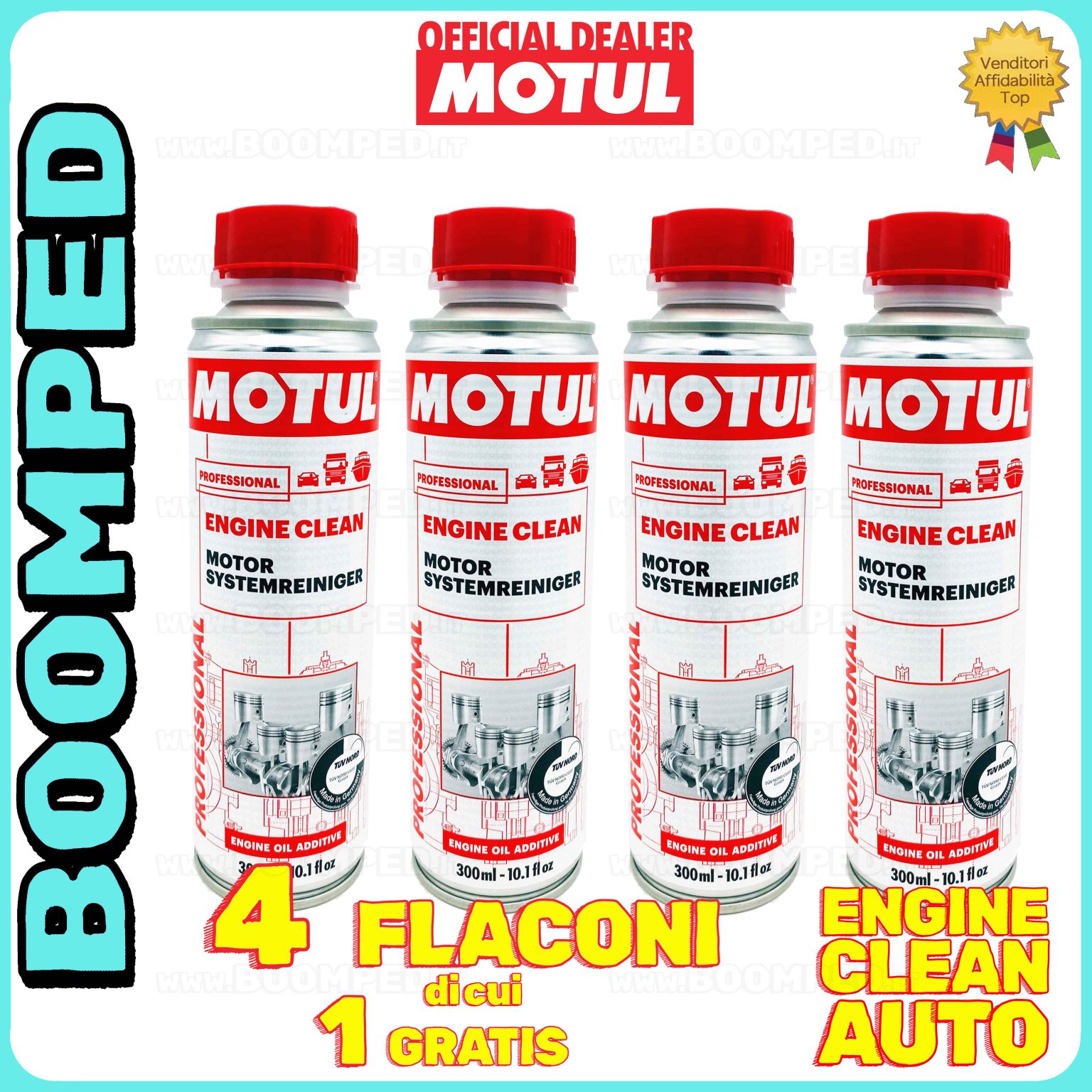 4 flaconi 300ml MOTUL ENGINE CLEAN AUTO detergente motore auto diesel benzina 04MO46