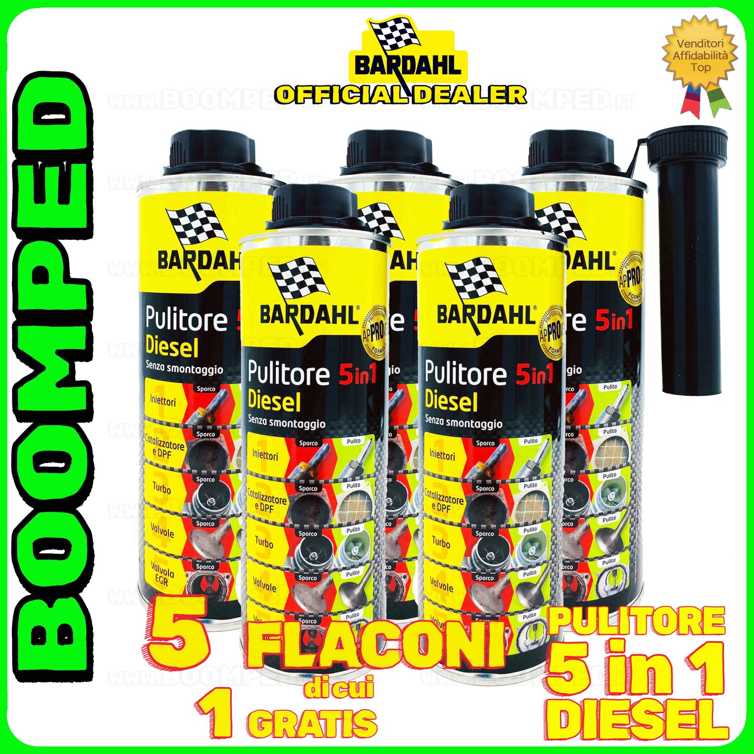 5 flaconi 500ml BARDAHL PULITORE 5 IN 1 DIESEL additivo multifunzionale auto diesel 05BD33
