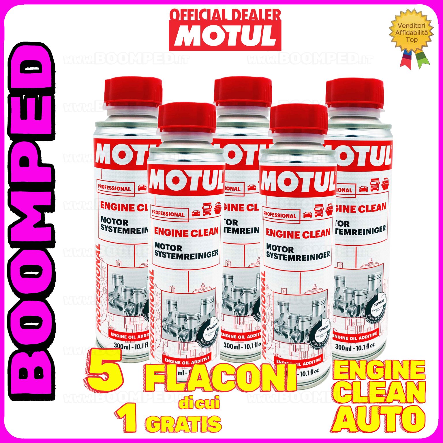5 flaconi 300ml MOTUL ENGINE CLEAN AUTO detergente motore auto diesel benzina 05MO46