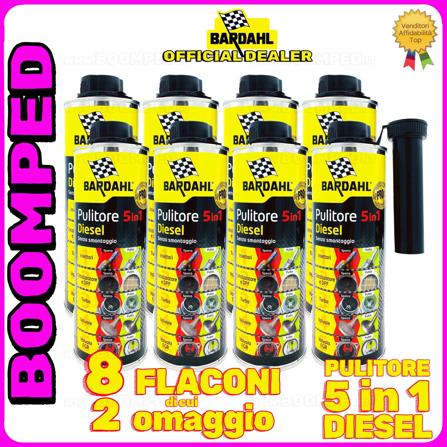 8 flaconi 500ml BARDAHL PULITORE 5 IN 1 DIESEL additivo multifunzionale auto diesel 08BD33
