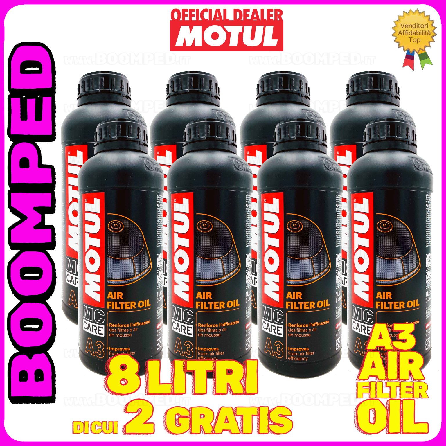 8 litri MOTUL MC CARE A3 AIR FILTER OIL olio adesivo filtro aria in schiuma moto 08MO40
