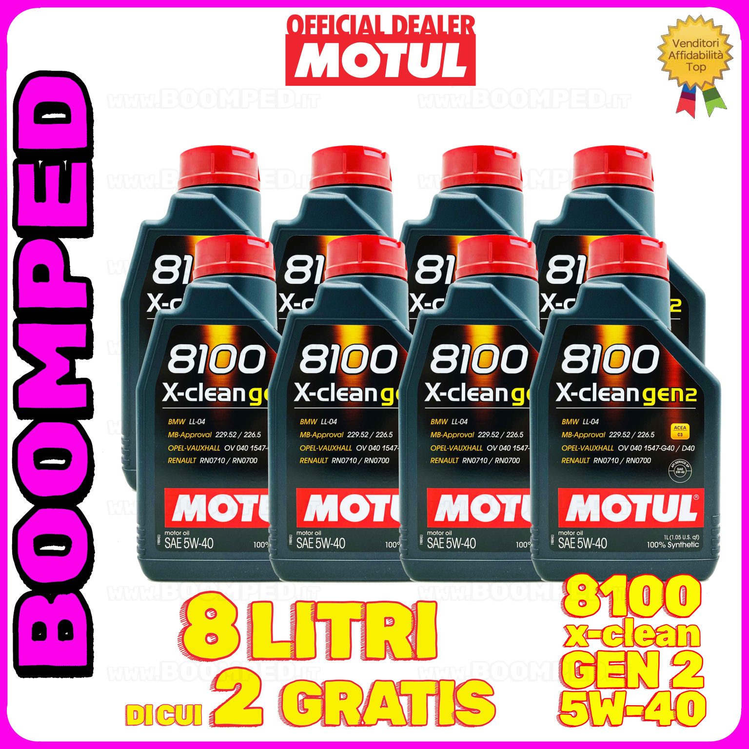 8 litri MOTUL 8100 X-clean GEN2 5W-40 olio motore auto sintetico ACEA C3 08MO43