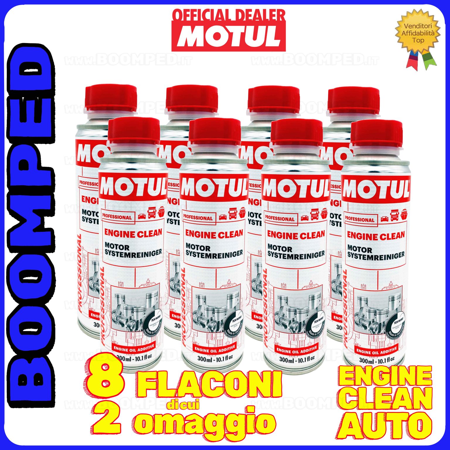 8 flaconi 300ml MOTUL ENGINE CLEAN AUTO detergente motore auto diesel benzina 08MO46