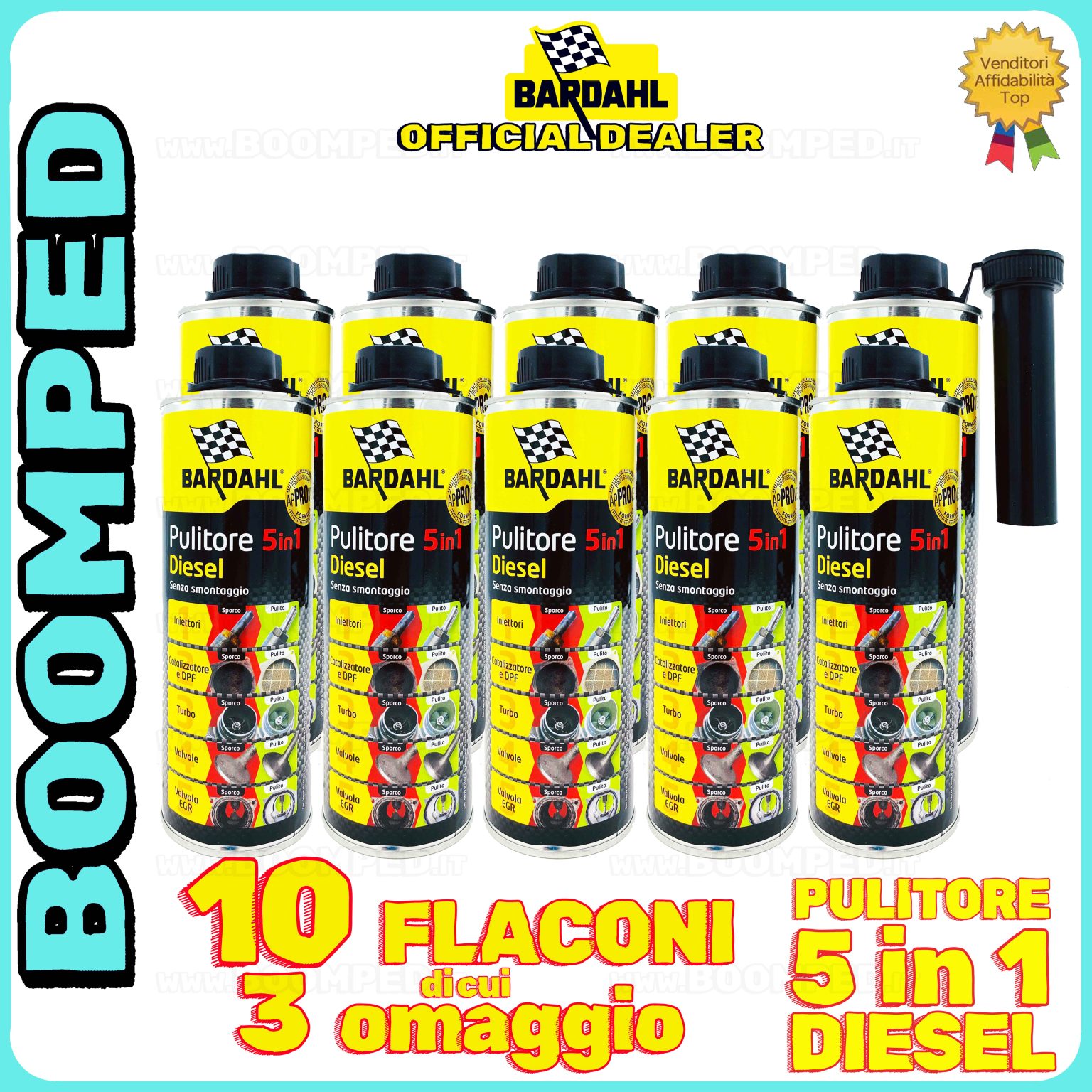 10 flaconi 500ml BARDAHL PULITORE 5 IN 1 DIESEL additivo multifunzionale auto diesel 10BD33