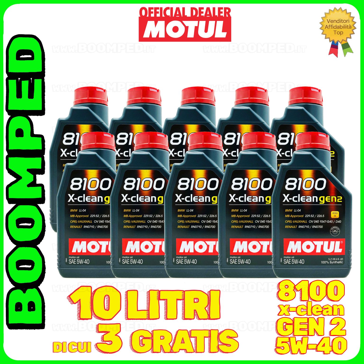10 litri MOTUL 8100 X-clean GEN2 5W-40 olio motore auto sintetico ACEA C3 10MO43