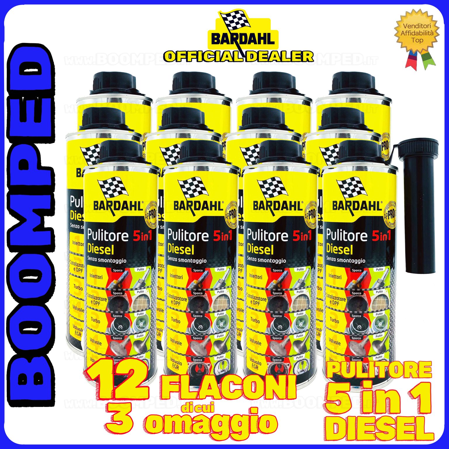 12 flaconi 500ml BARDAHL PULITORE 5 IN 1 DIESEL additivo multifunzionale auto diesel 12BD33