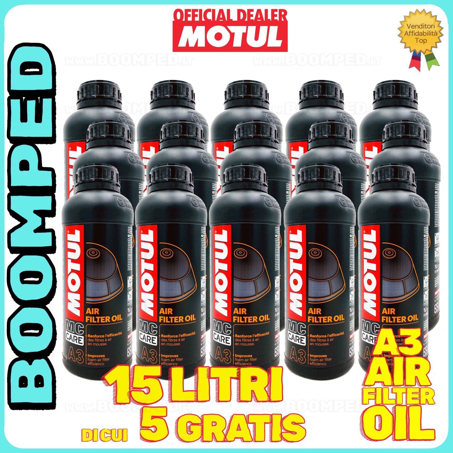 15 litri MOTUL MC CARE A3 AIR FILTER OIL olio adesivo filtro aria in schiuma moto 15MO40