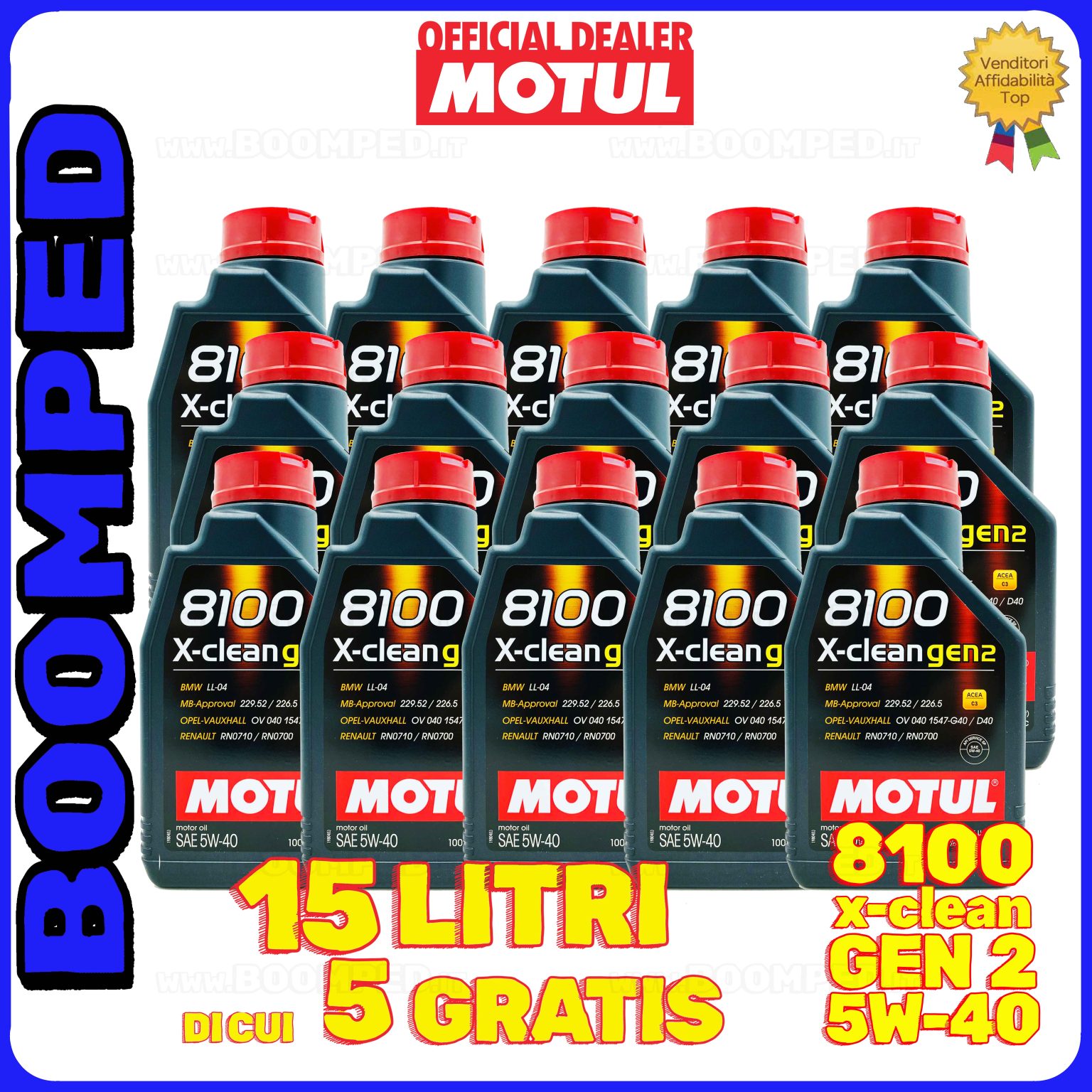 15 litri MOTUL 8100 X-clean GEN2 5W-40 olio motore auto sintetico ACEA C3 15MO43