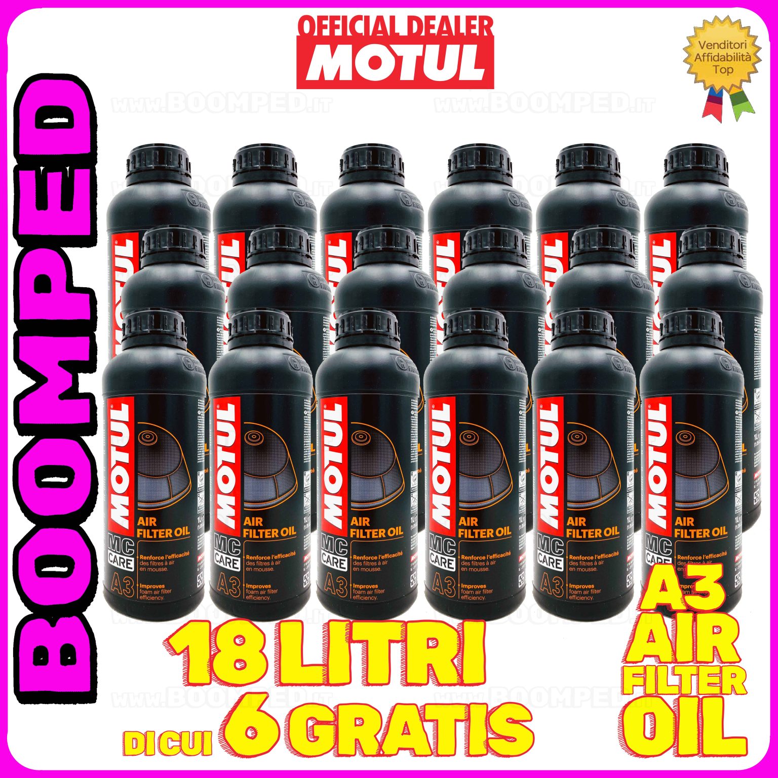 18 litri MOTUL MC CARE A3 AIR FILTER OIL olio adesivo filtro aria in schiuma moto 18MO40