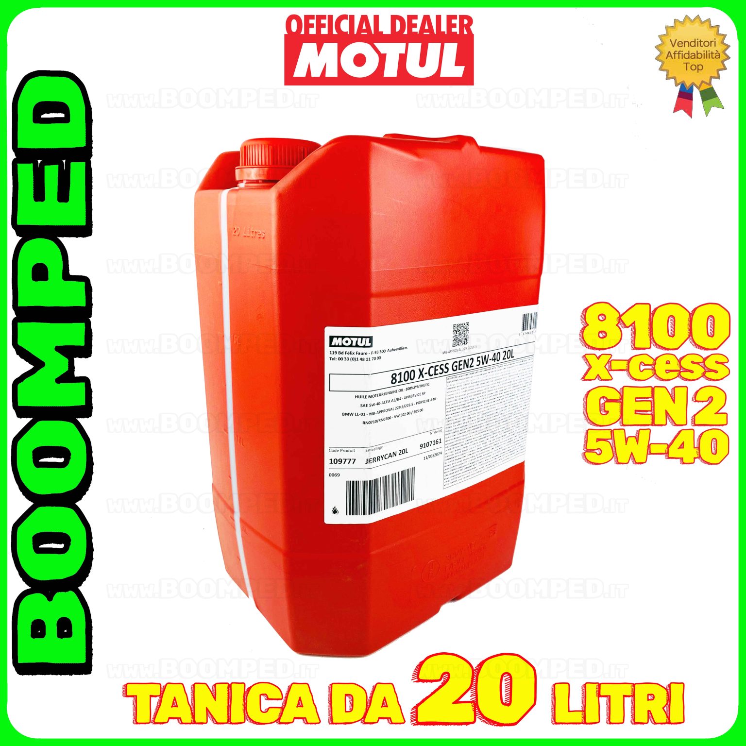 20 litri MOTUL 8100 X-cess GEN2 5W-40 olio motore auto sintetico ACEA A3 B4 (tanica 20 LT) MO44