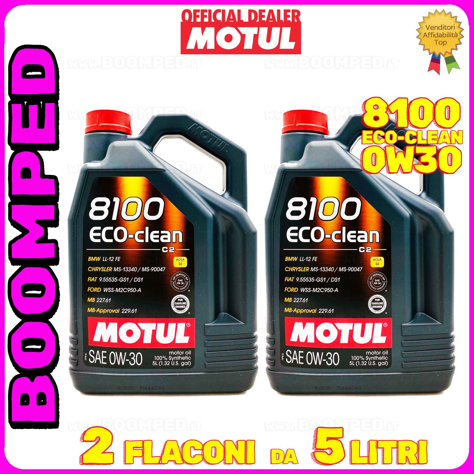 10 litri MOTUL 8100 ECO-CLEAN 0W-30 olio motore auto sintetico ACEA C2 API SP-RC (tanica 5 LT) 02MO53