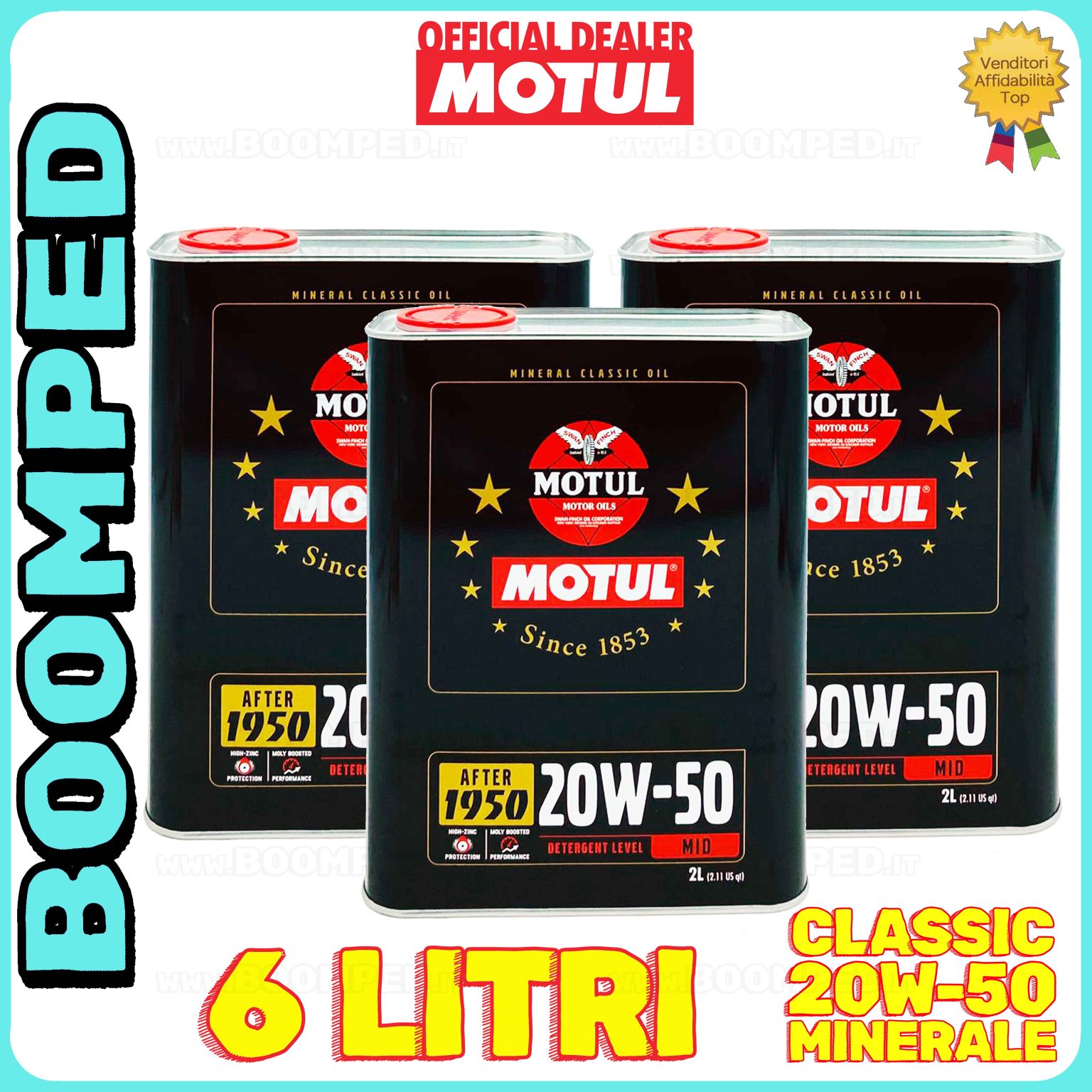6 litri MOTUL CLASSIC 20W-50 olio motore minerale auto moto epoca API SF/CC 03MO51