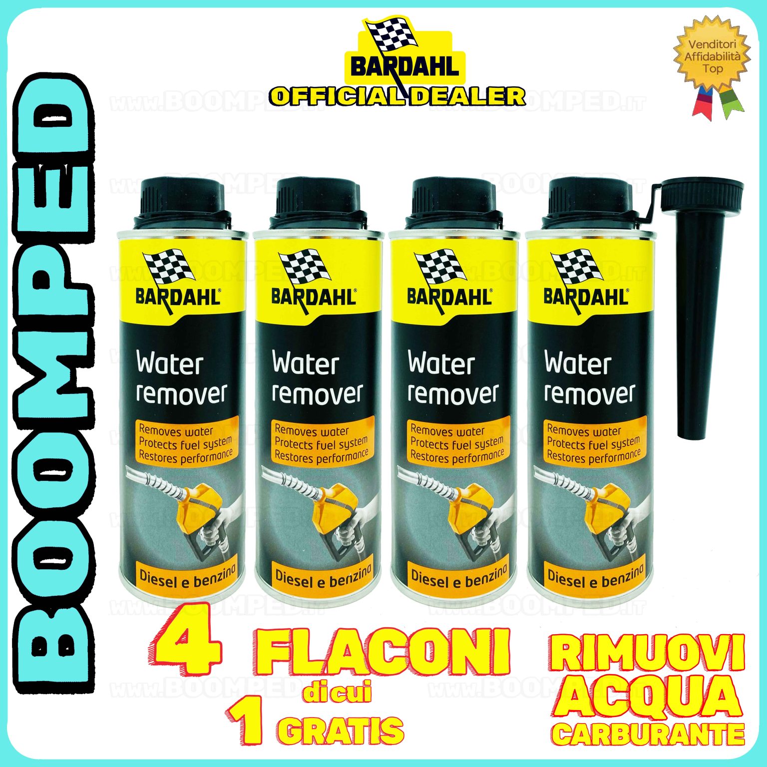 4 flaconi 300ml BARDAHL FUEL WATER REMOVER elimina acqua carburante auto benzina diesel 04BD39