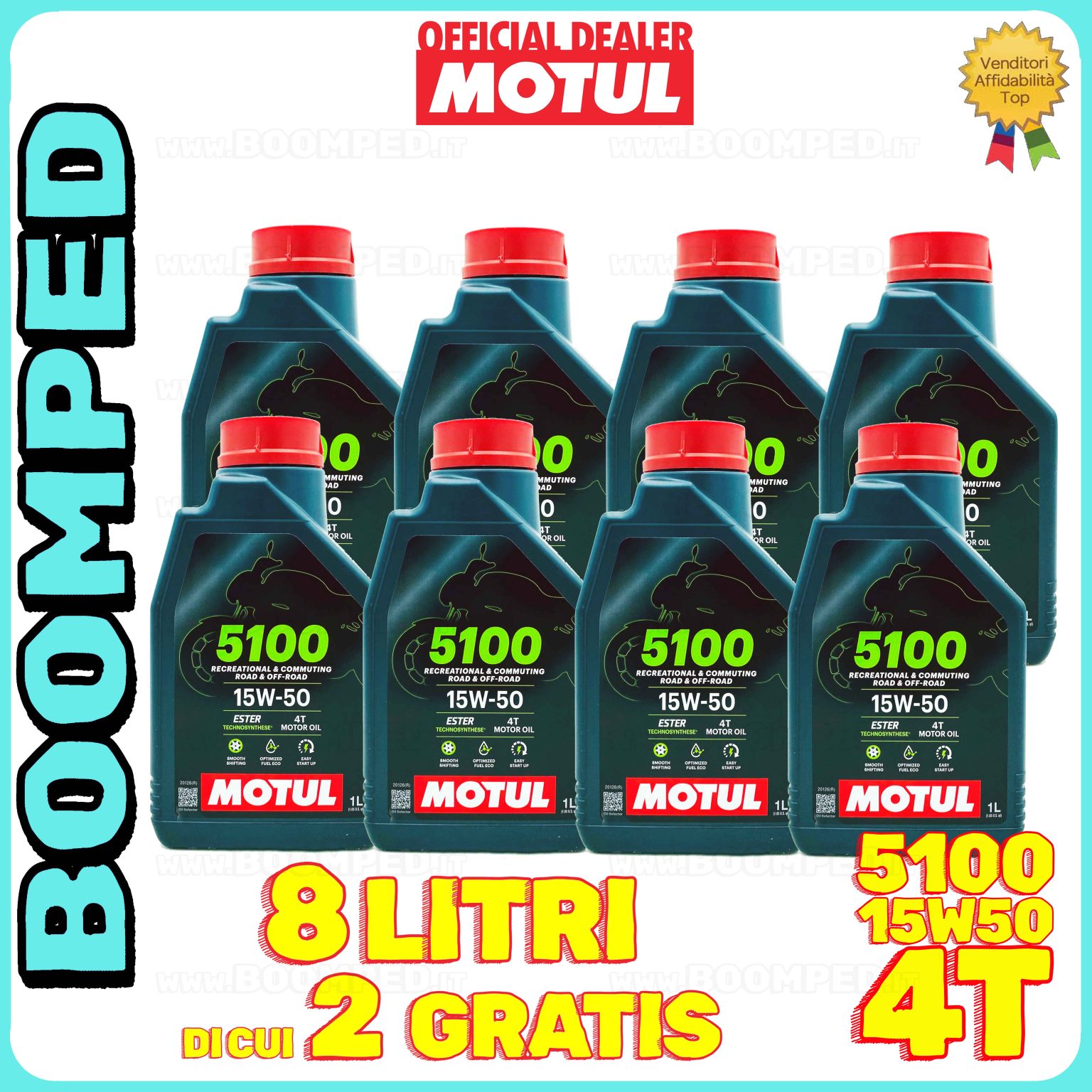 8 litri MOTUL 5100 15W-50 4T olio motore moto scooter 4T API SP JASO MA2 08MO52