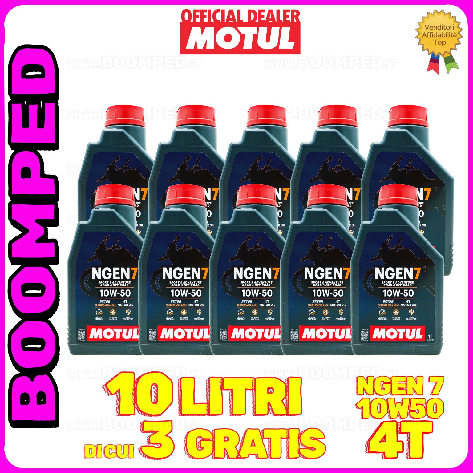 10 litri MOTUL NGEN 7 10W-50 4T olio motore moto ecologico API SP / JASO MA2 (2023) 10MO48