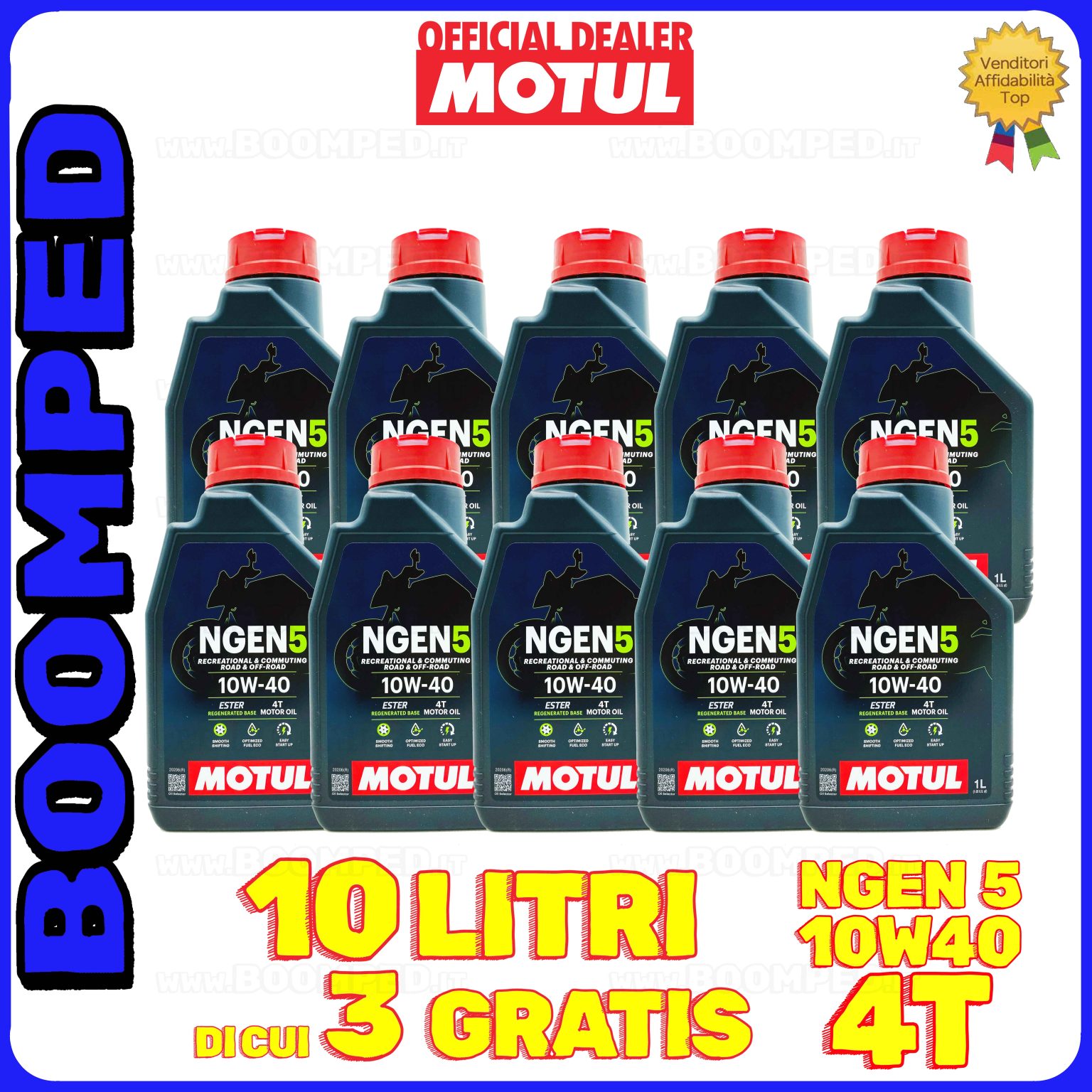 10 litri MOTUL NGEN 5 10W-40 4T olio motore moto ecologico API SP / JASO MA2 (2023) 10MO49