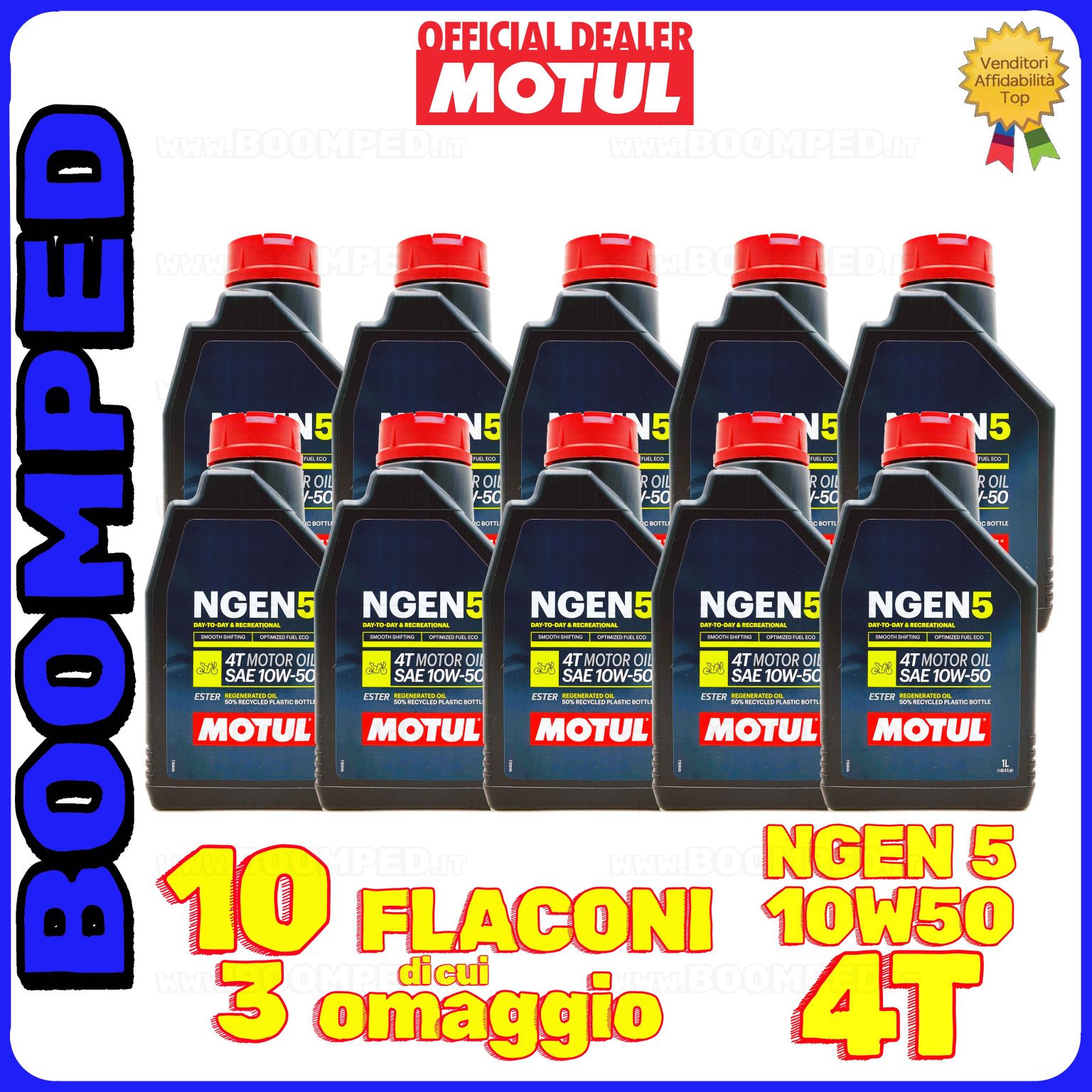 10 litri MOTUL NGEN 5 10W-50 4T olio motore moto ecologico API SP / JASO MA2 (2023) 10MO50