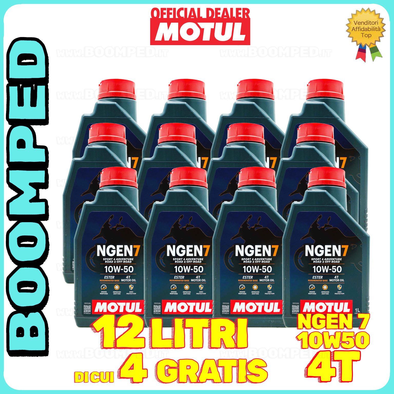 12 litri MOTUL NGEN 7 10W-50 4T olio motore moto ecologico API SP / JASO MA2 (2023) 12MO48