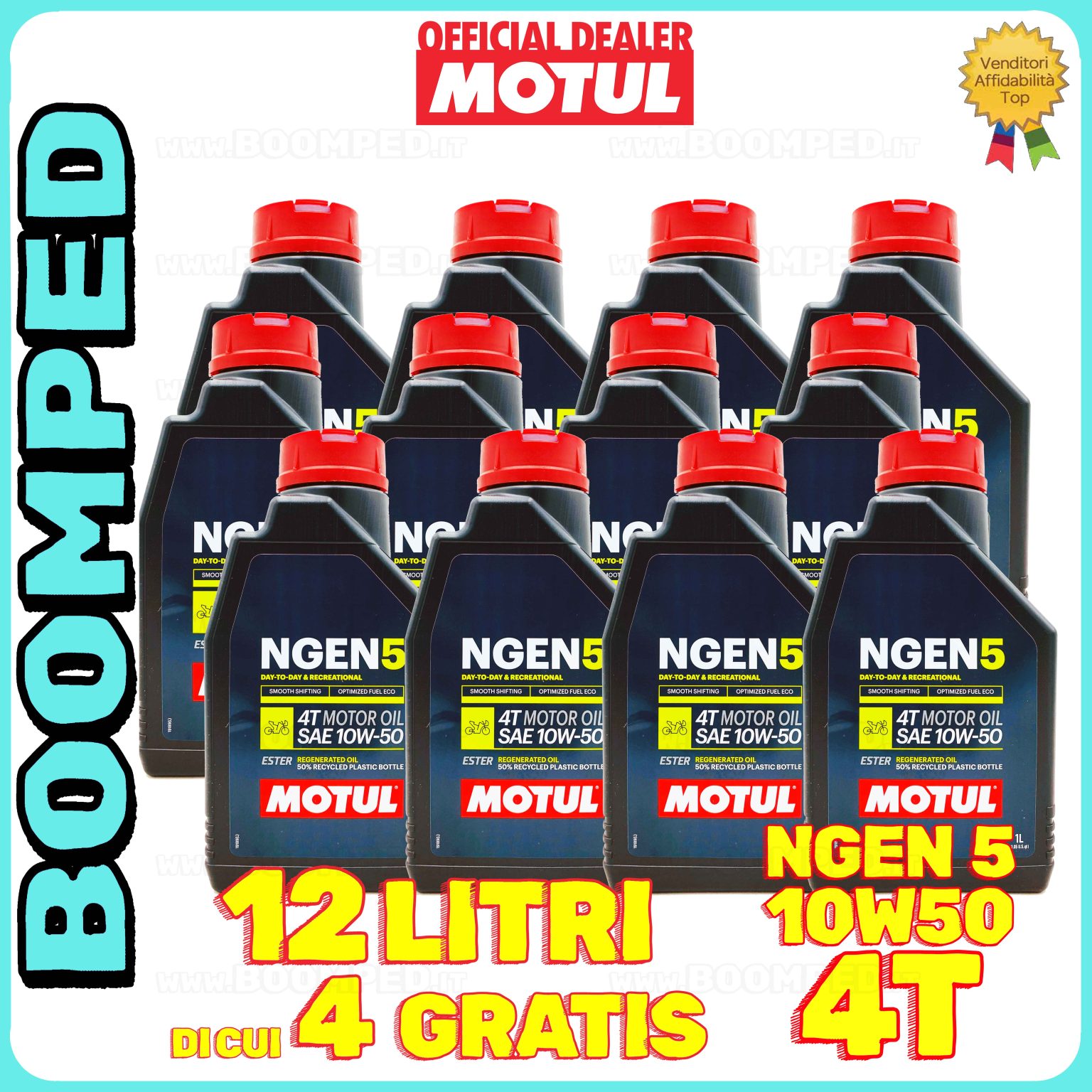 12 litri MOTUL NGEN 5 10W-50 4T olio motore moto ecologico API SP / JASO MA2 (2023) 12MO50