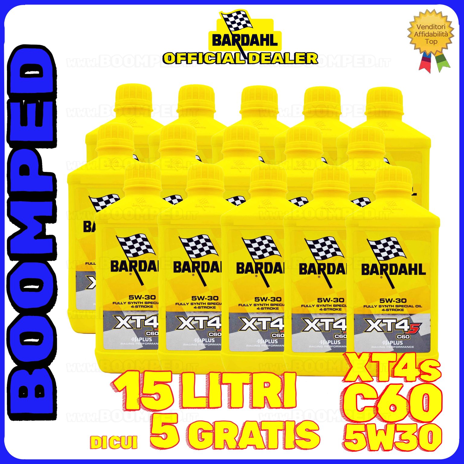 15 litri BARDAHL XT4s C60 5W-30 olio motore moto sintetico API SN, JASO MA / MA2 15BD55