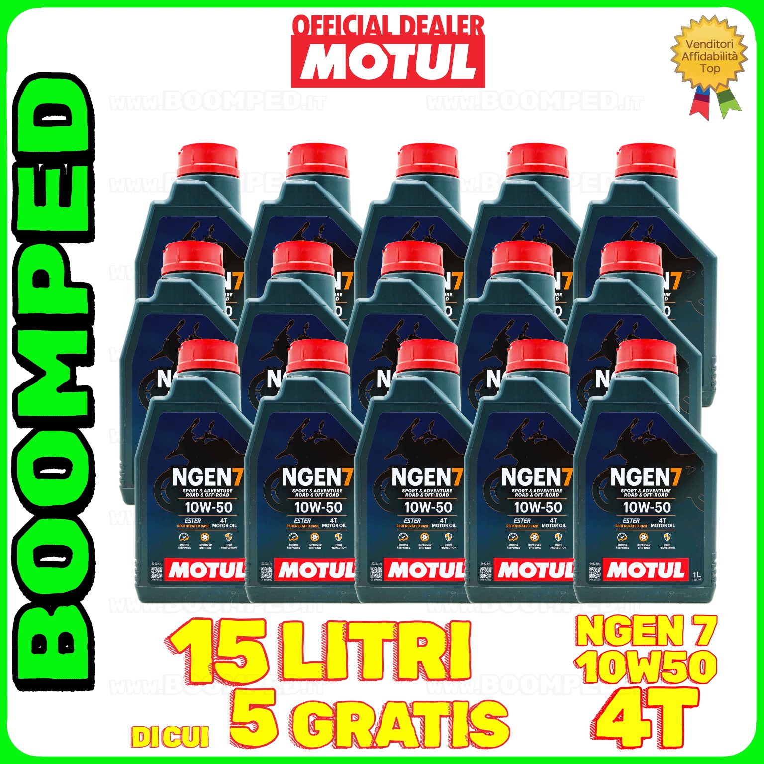 15 litri MOTUL NGEN 7 10W-50 4T olio motore moto ecologico API SP / JASO MA2 (2023) 15MO48